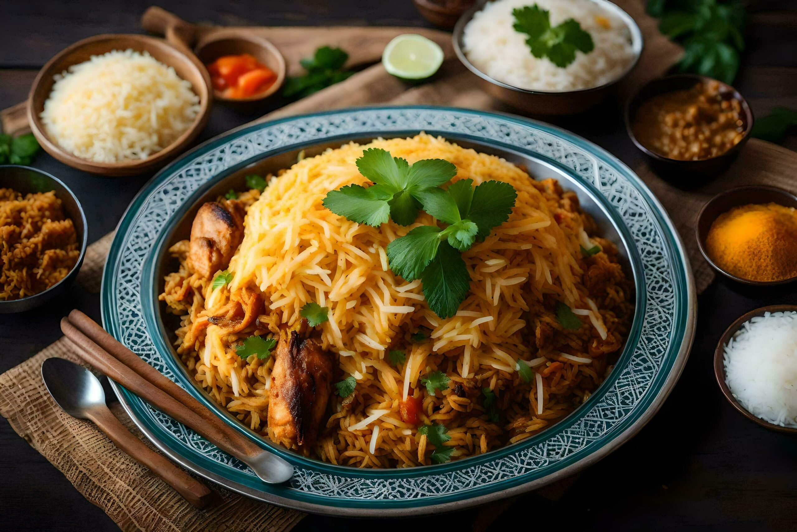 indian food on a wooden table Free Photo