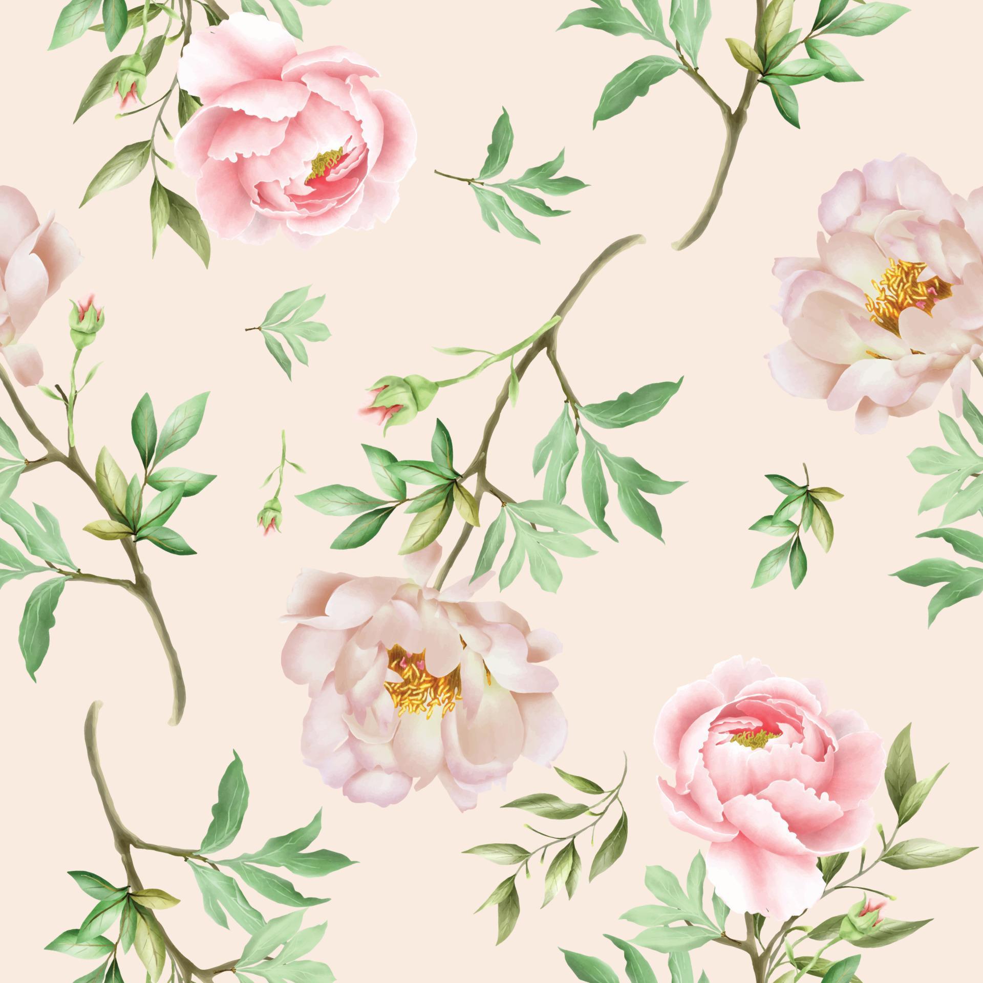 Seamless pattern with elegant flowers and leaves watercolor Stock Free