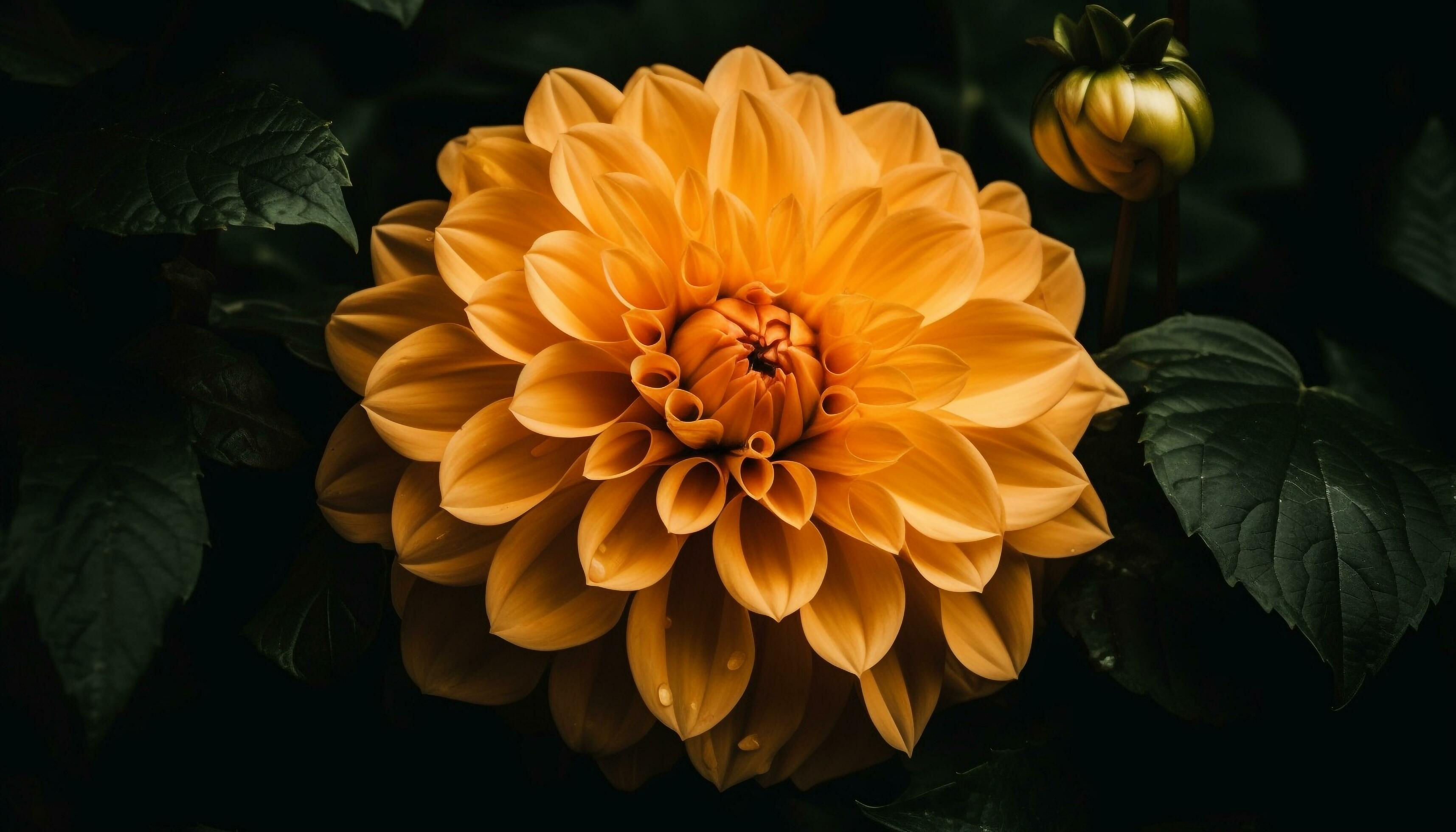 Vibrant yellow dahlia, a single flower in nature bouquet generated by AI Stock Free