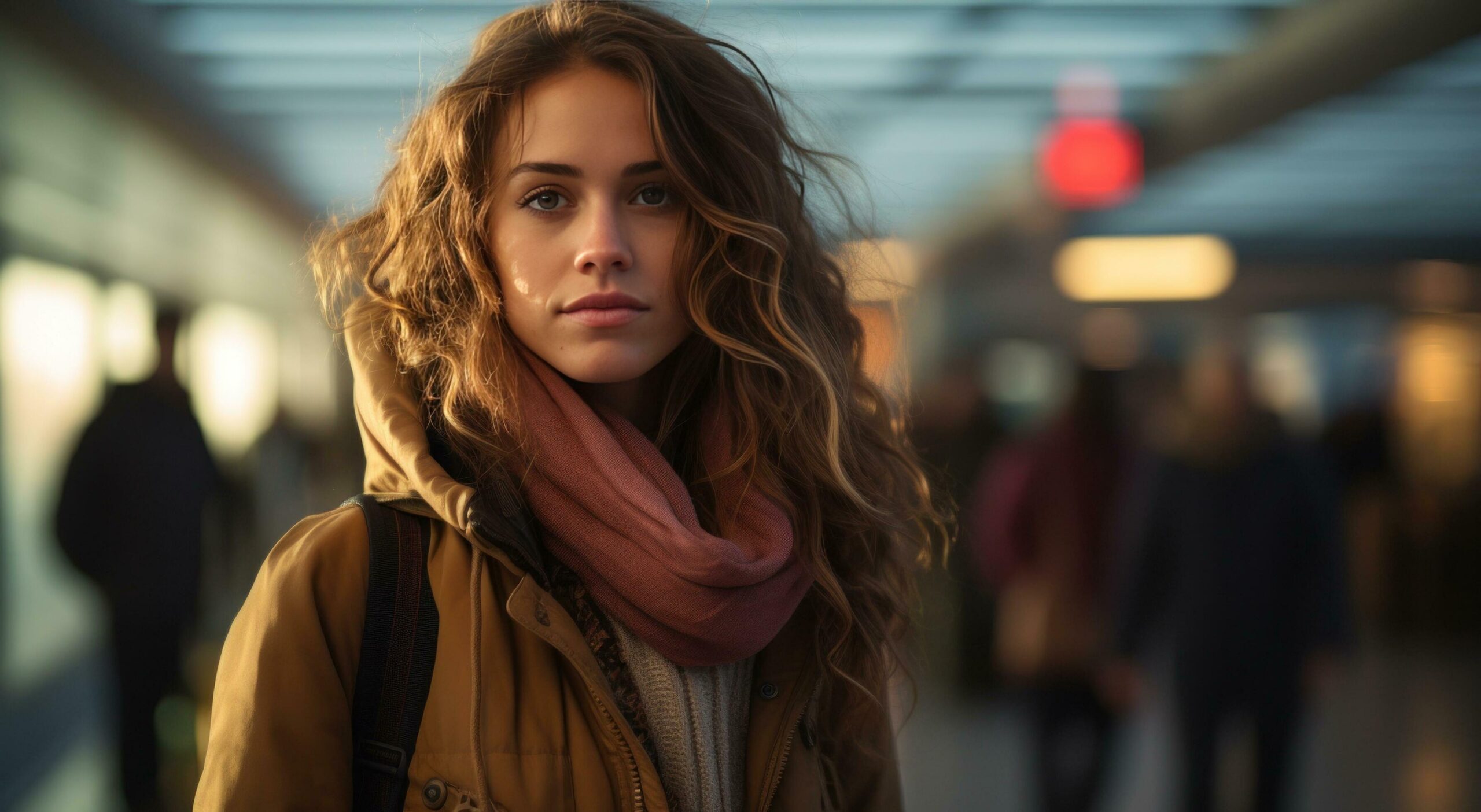 attractive young woman walking through airport Free Photo