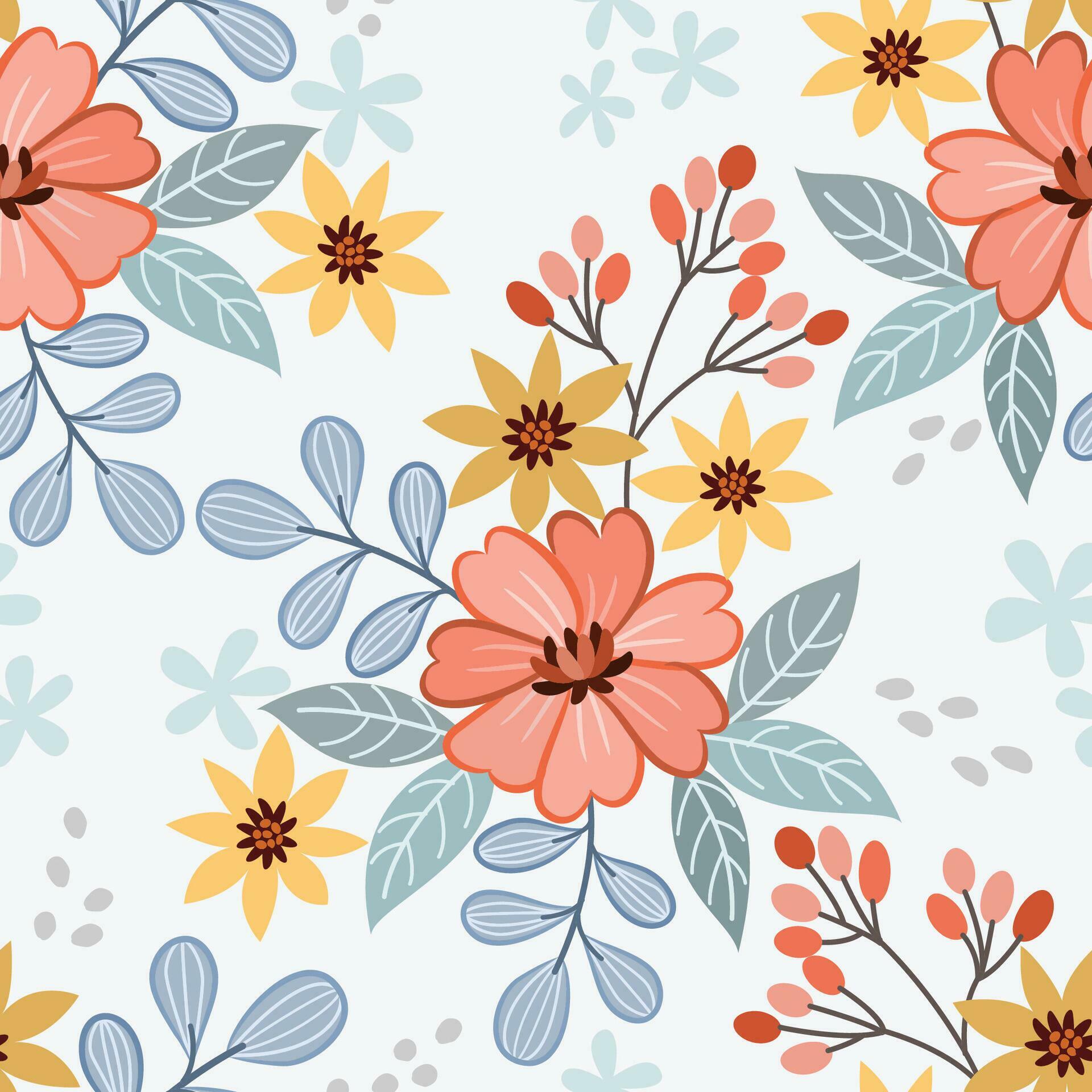 Colorful hand draw flowers seamless pattern. Stock Free