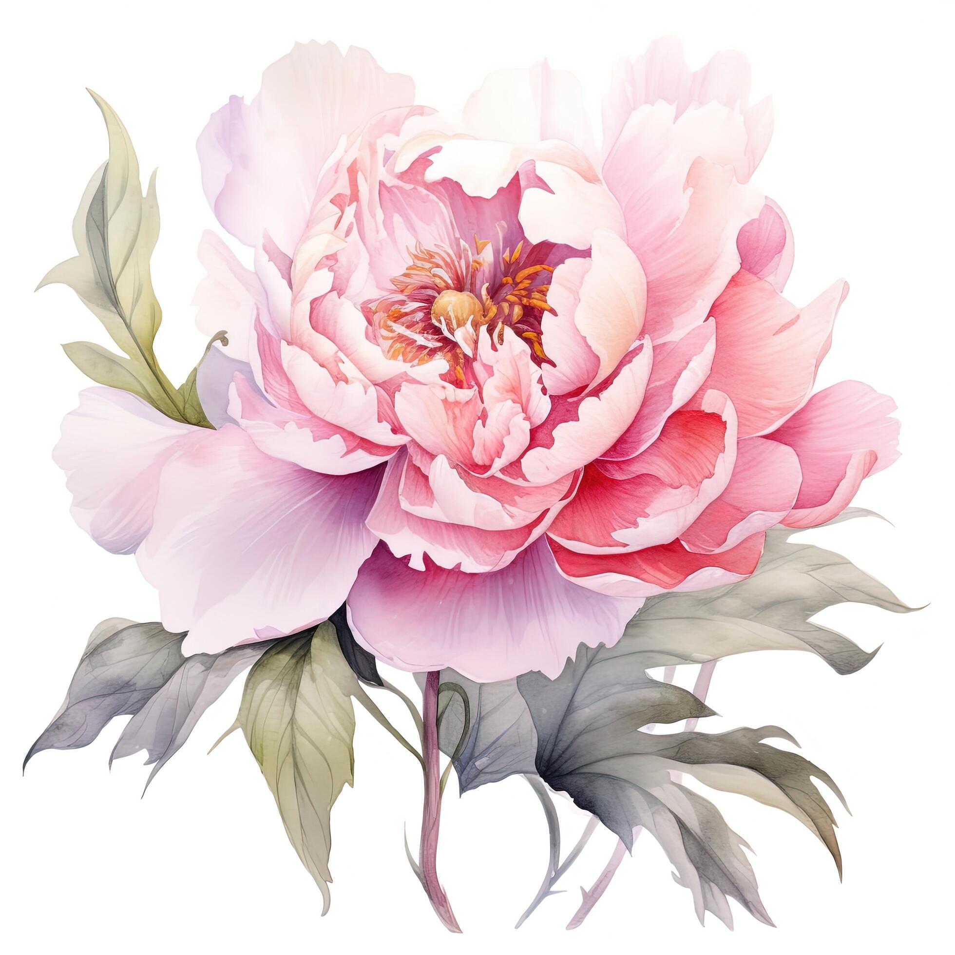 Watercolor beautiful peony flower. Illustration Stock Free