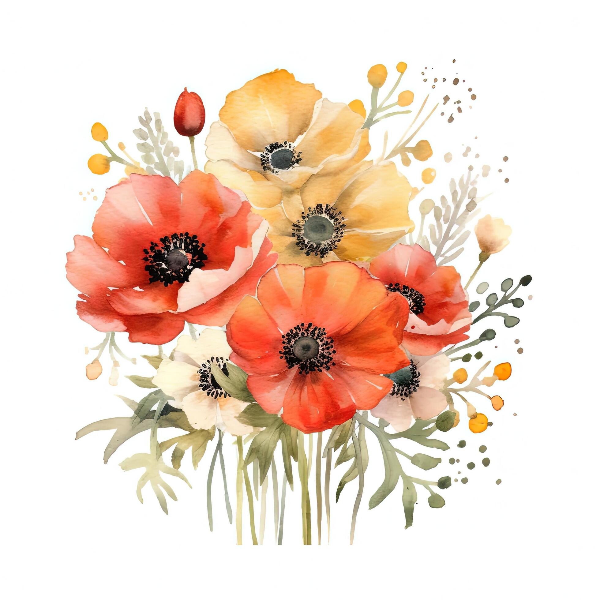 Watercolor poppy flower. Illustration Stock Free