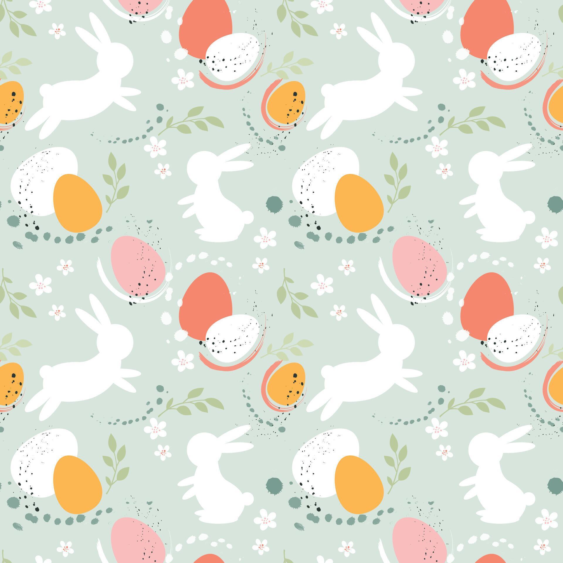 Bunny with Easter egg and flowers seamless pattern Stock Free