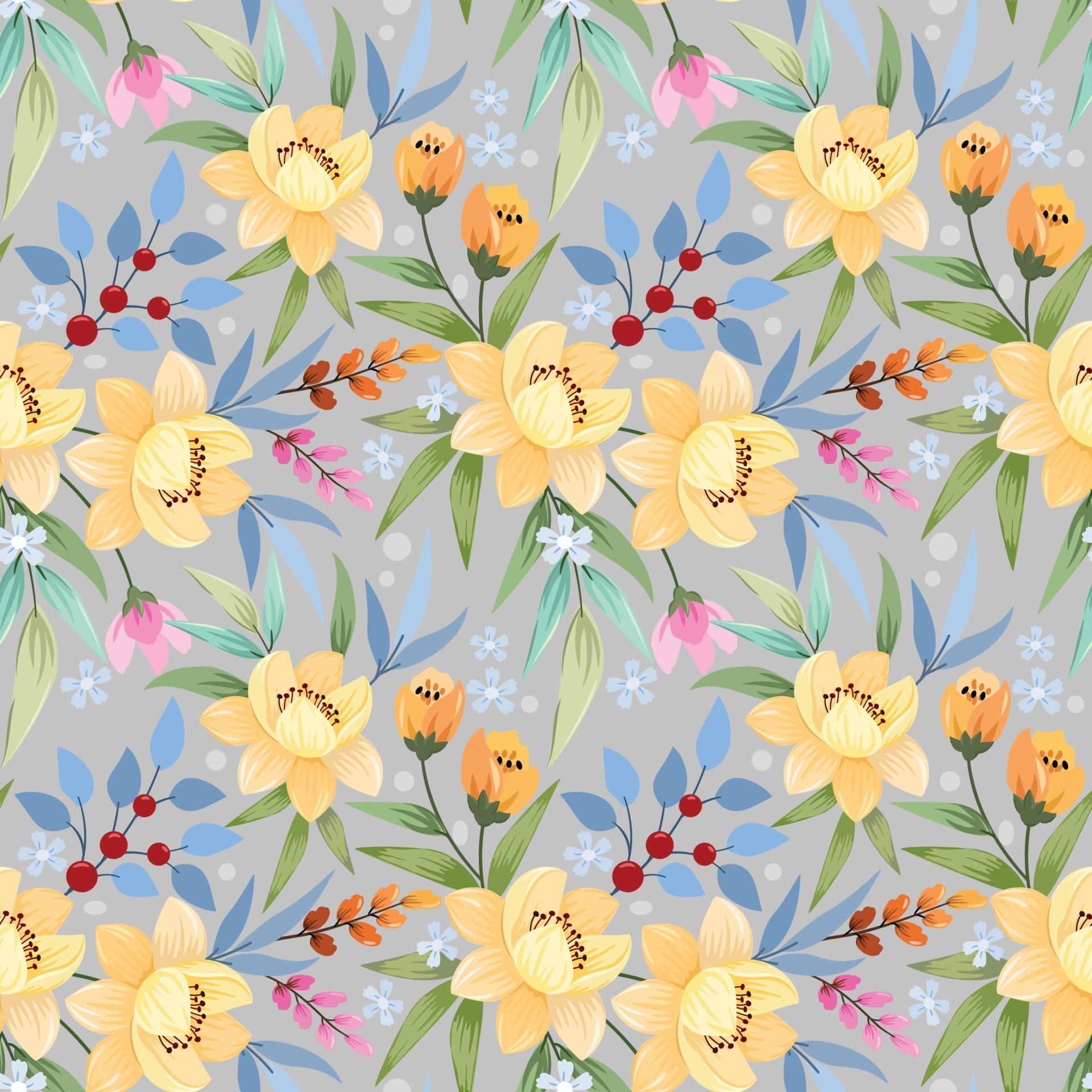 Colorful hand draw flowers seamless pattern. Stock Free