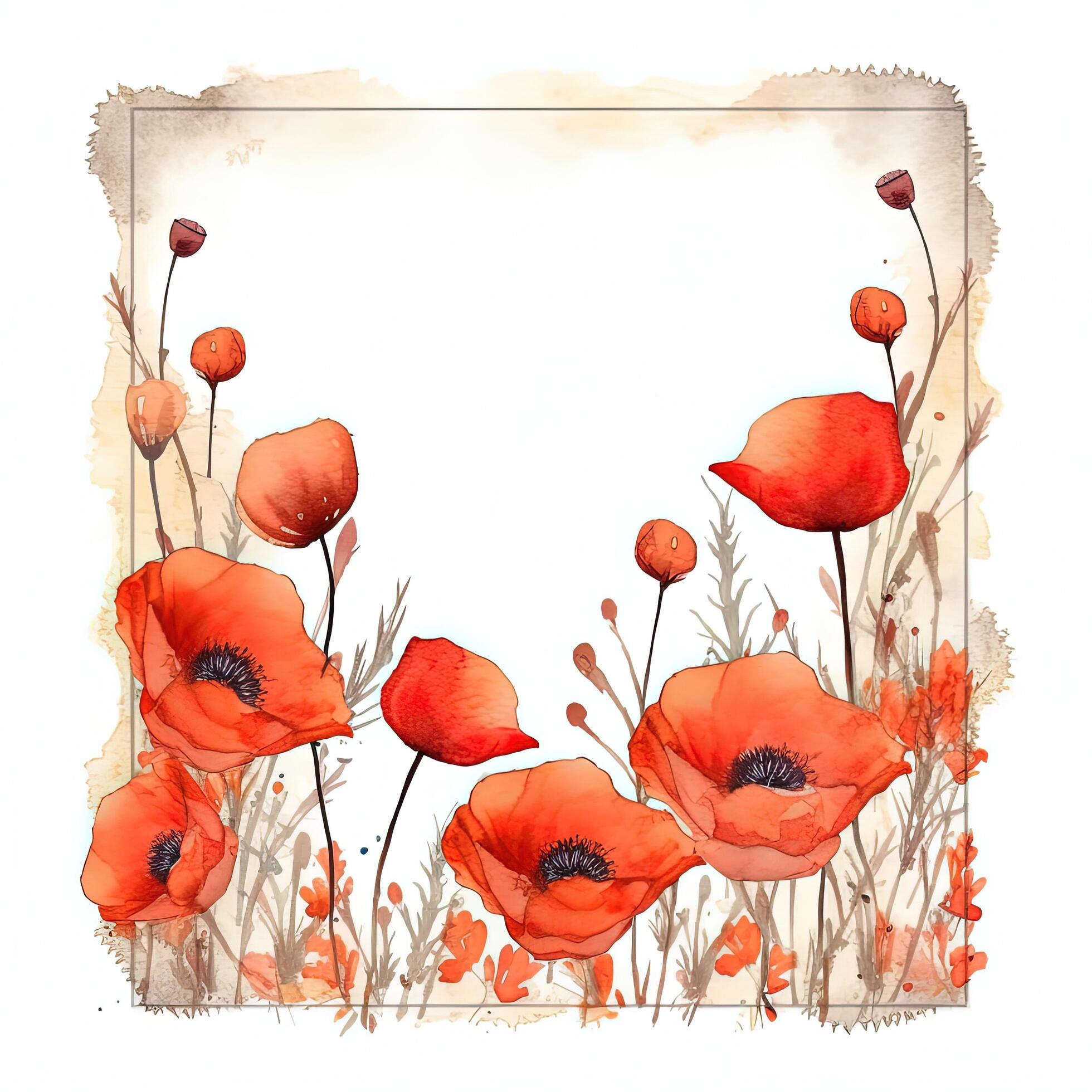 Red watercolor poppy flower frame. Illustration Stock Free