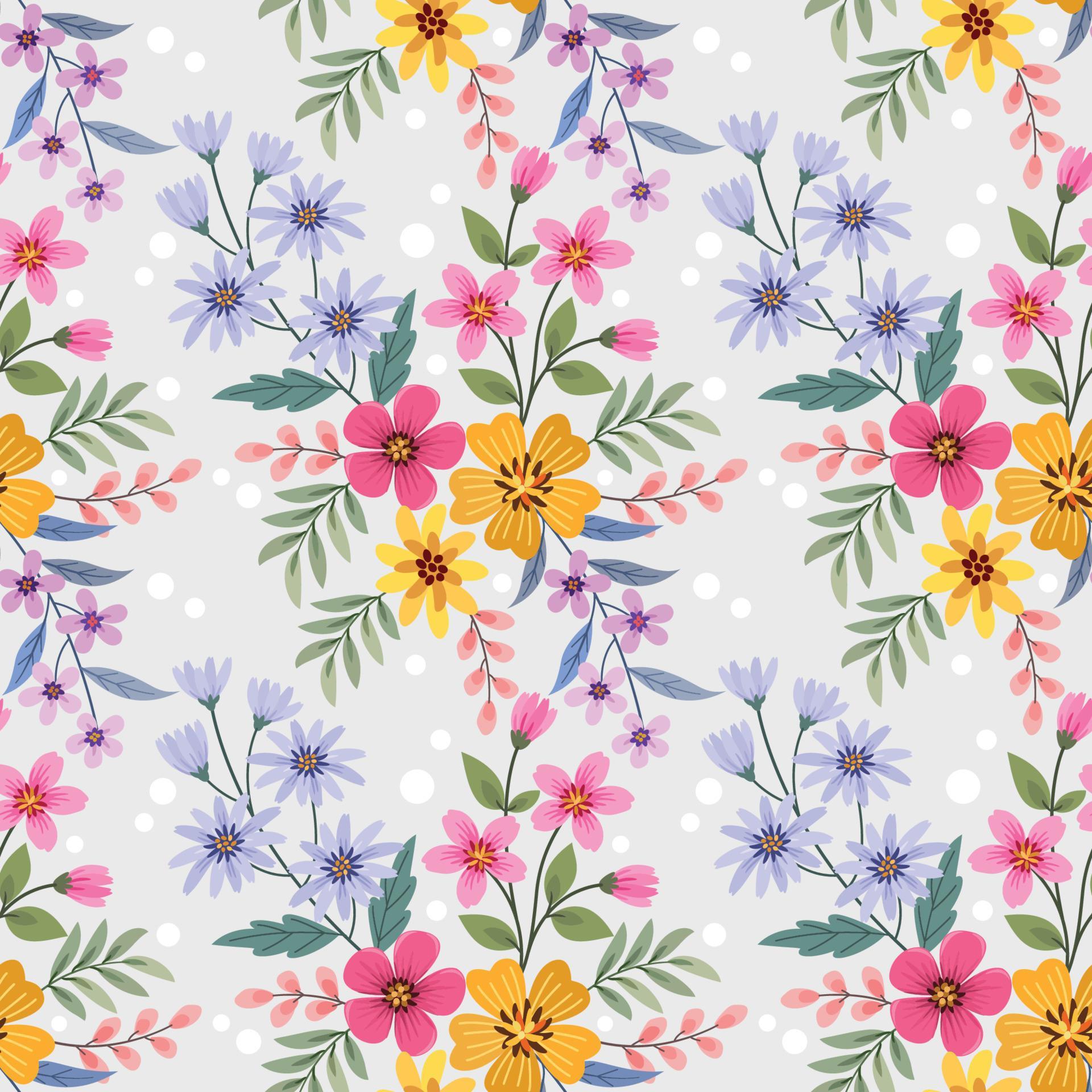 Colorful hand draw flowers seamless pattern. Stock Free