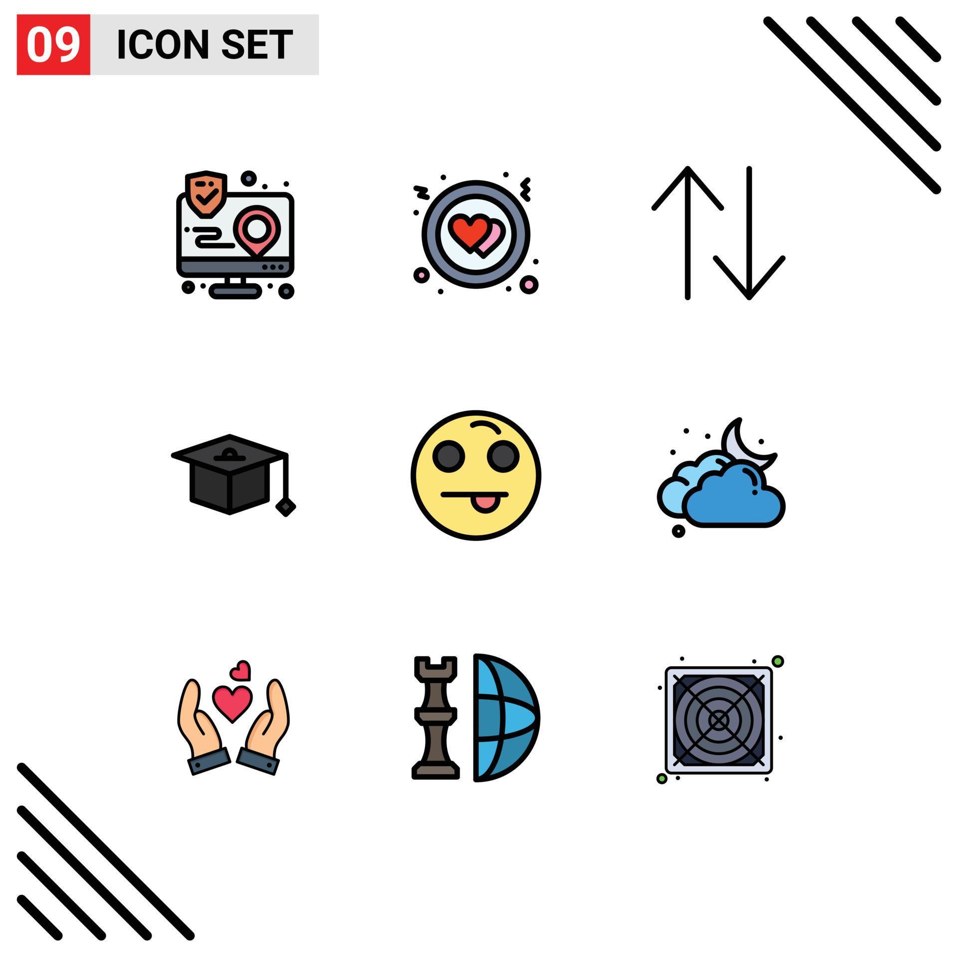 User Interface Pack of 9 Basic Filledline Flat Colors of cloud emot arrow emojis education Editable Vector Design Elements Stock Free