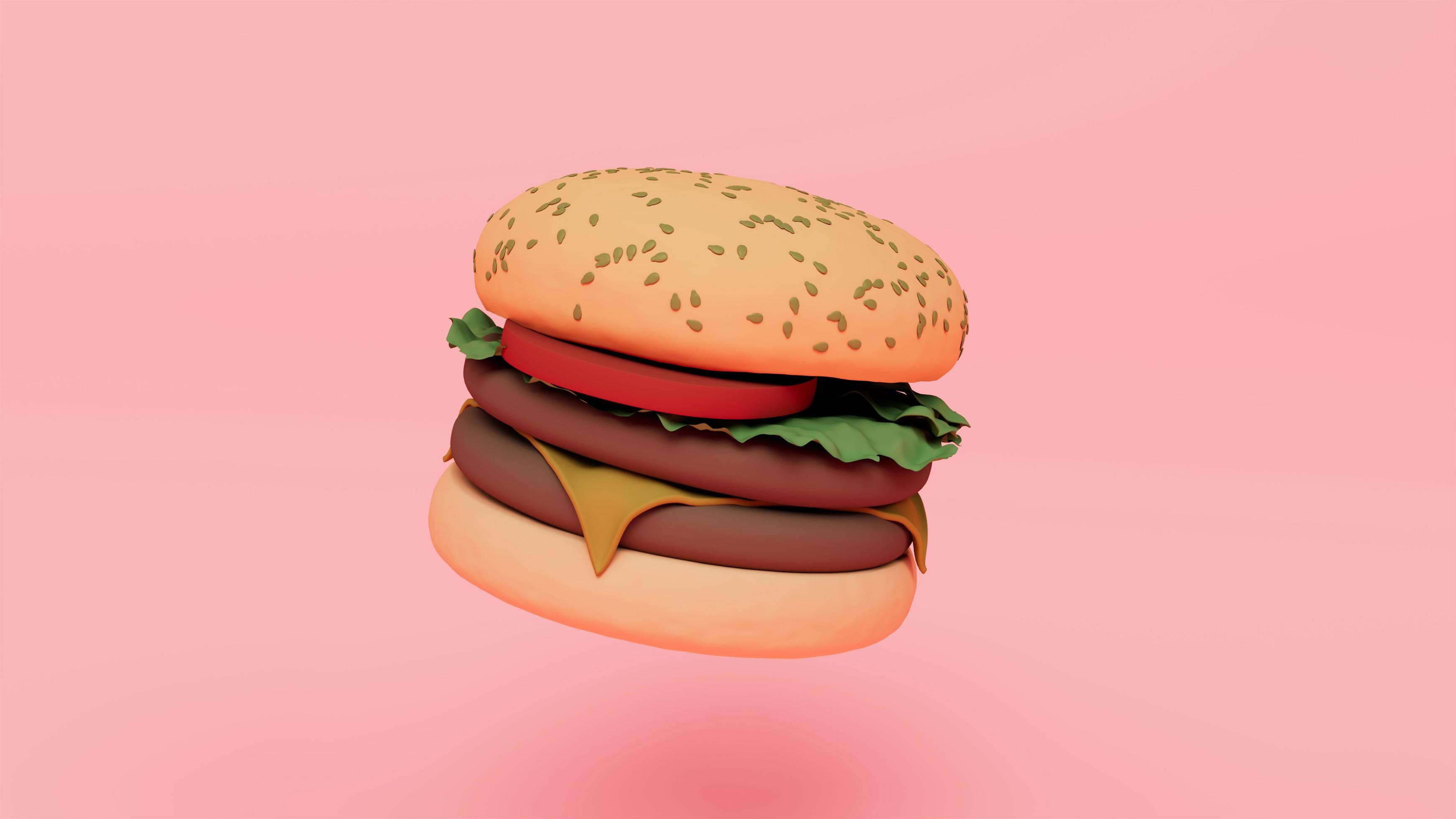 Hamburger fast food. Burger with meat and chees, tomato 3d rendering Stock Free