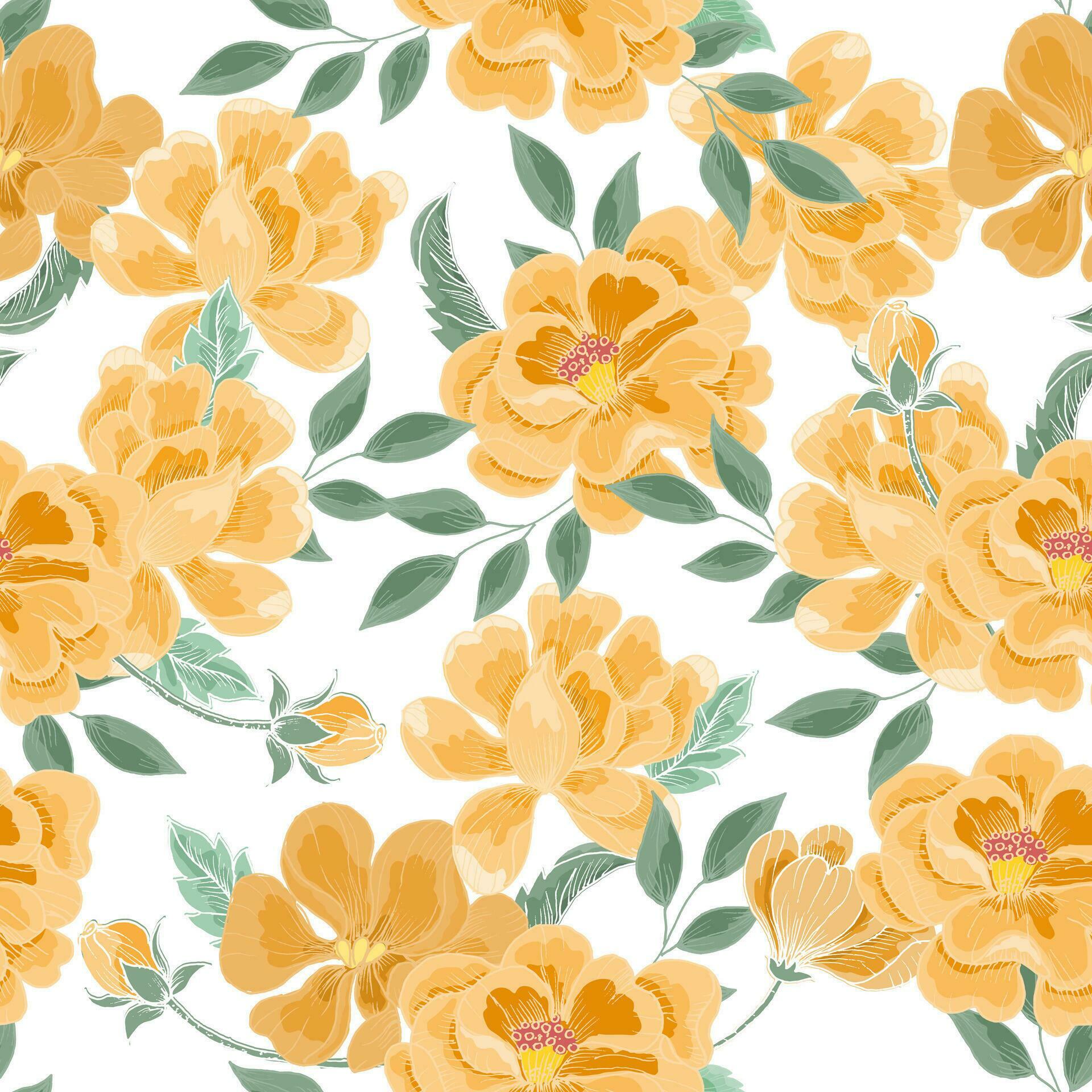 Hand Drawn Orange Flower Seamless Pattern Stock Free and Free SVG