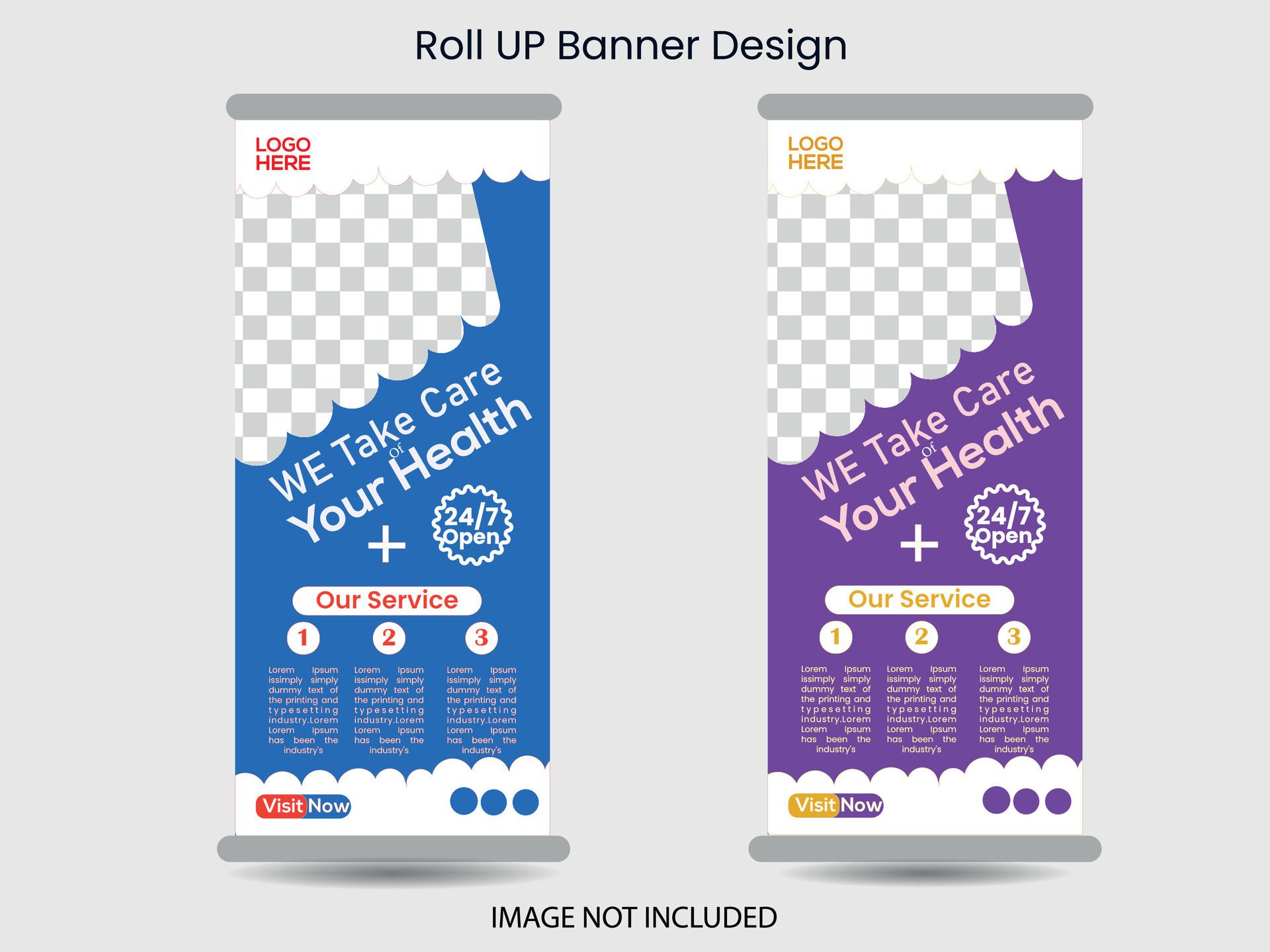 Professional health care and medical roll up design, standee and banner template Free Vector