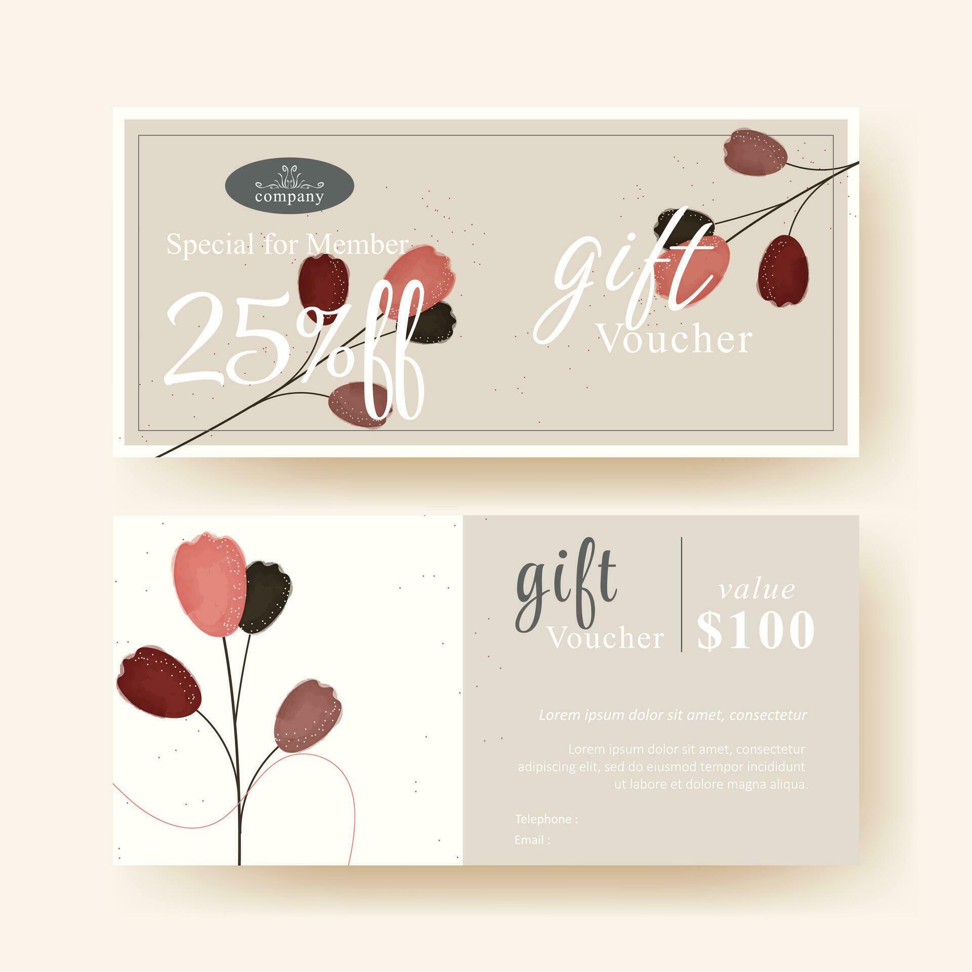 gift voucher coupon template with flowers watercolor design Stock Free