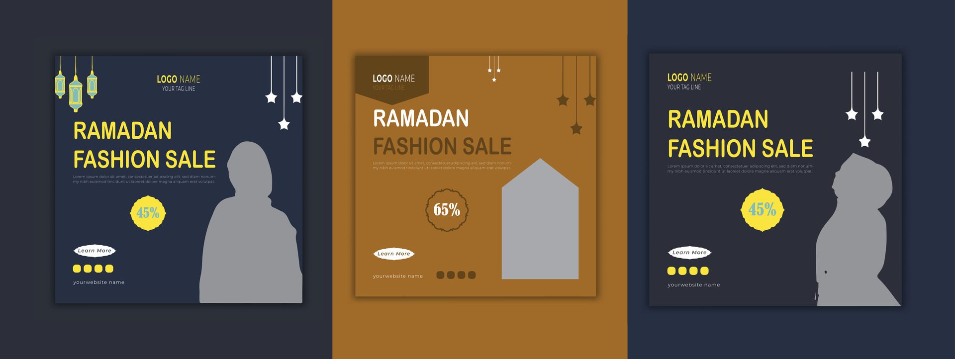 Set of Ramadan fashion sale social media banner post template Free Vector