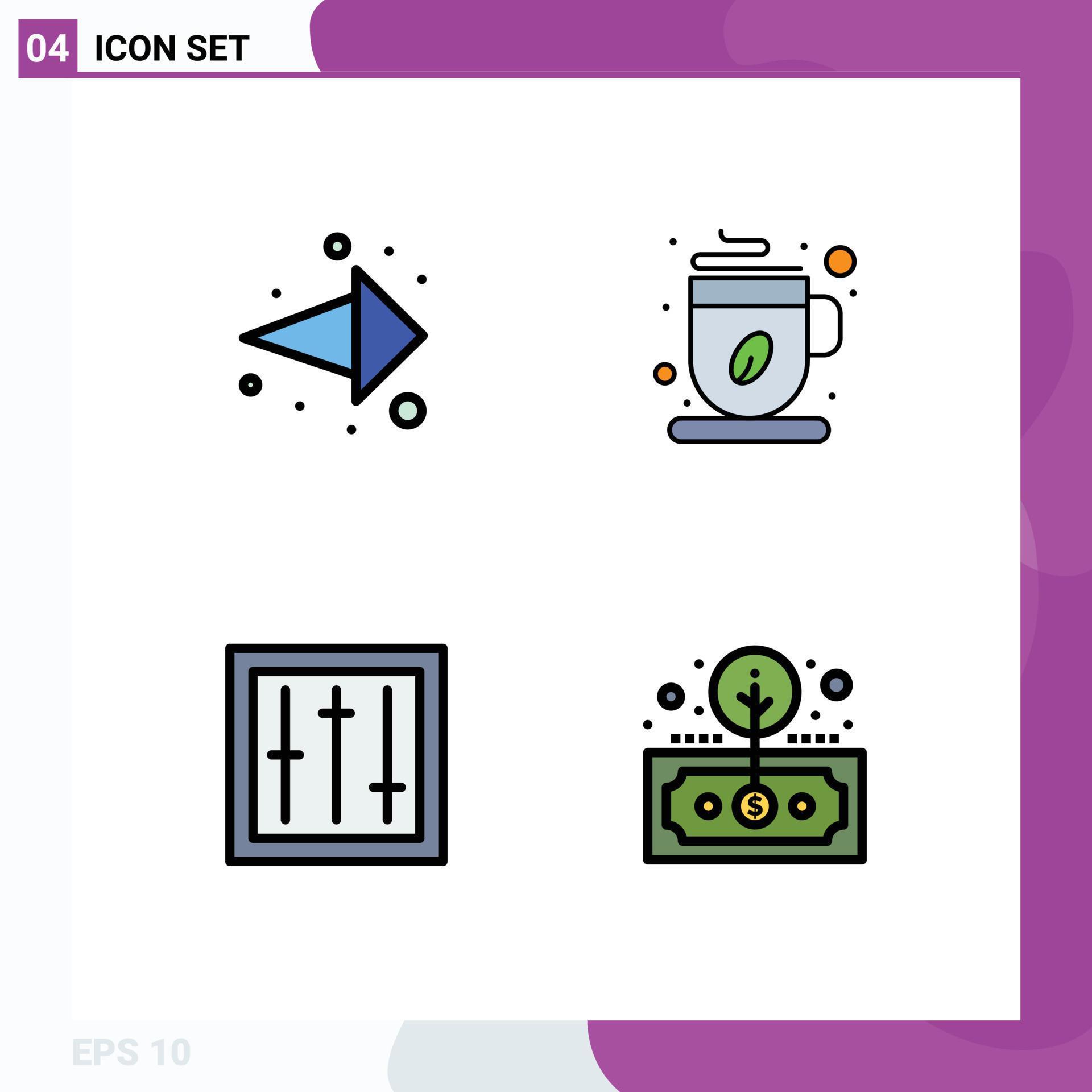 Pictogram Set of 4 Simple Filledline Flat Colors of arrow electronics coffee coffee cup products Editable Vector Design Elements Stock Free