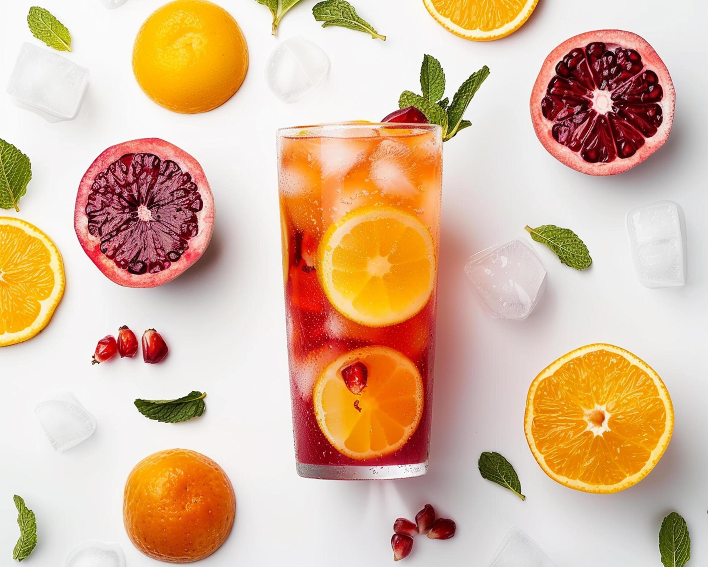 orange juice with pomegranate and mint on white background Stock Free