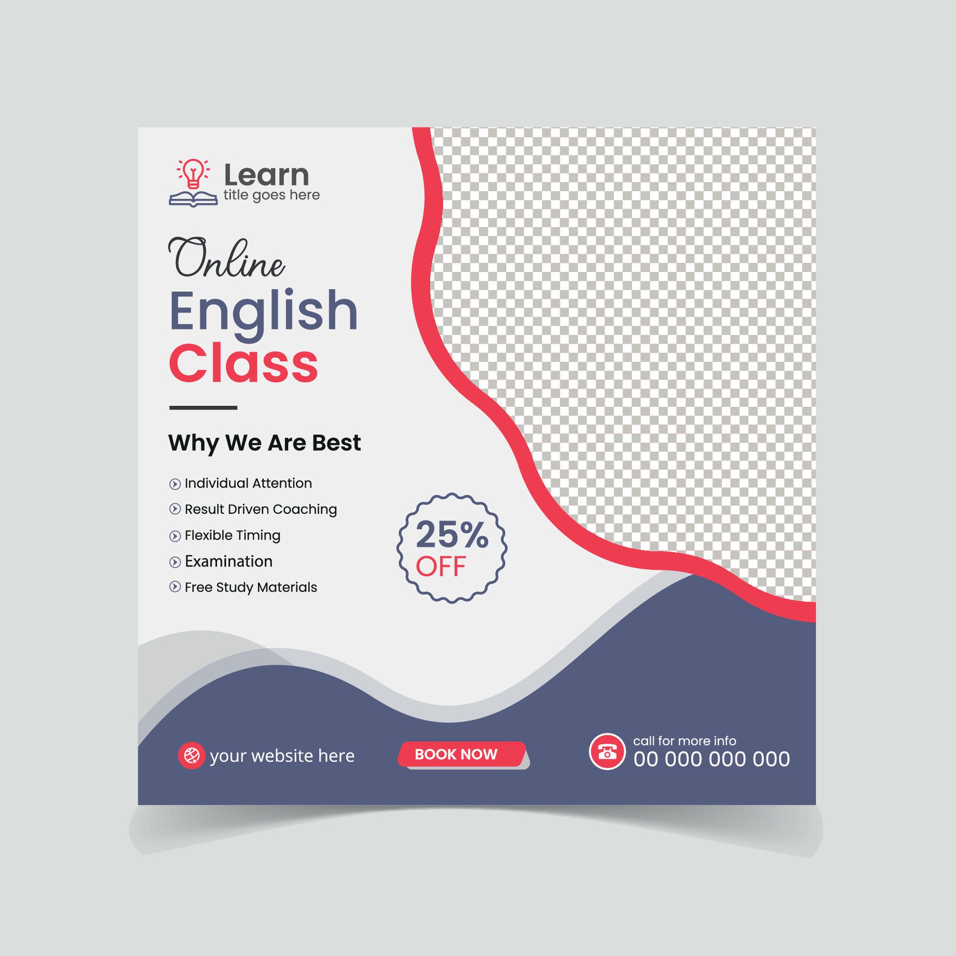 Online english courses social media post banner design Free Vector