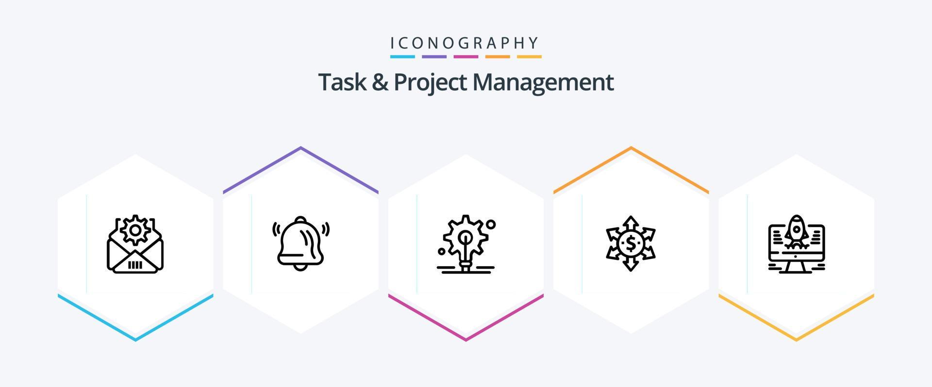 
									Task And Project Management 25 Line icon pack including computer . arrow. money . Stock Free