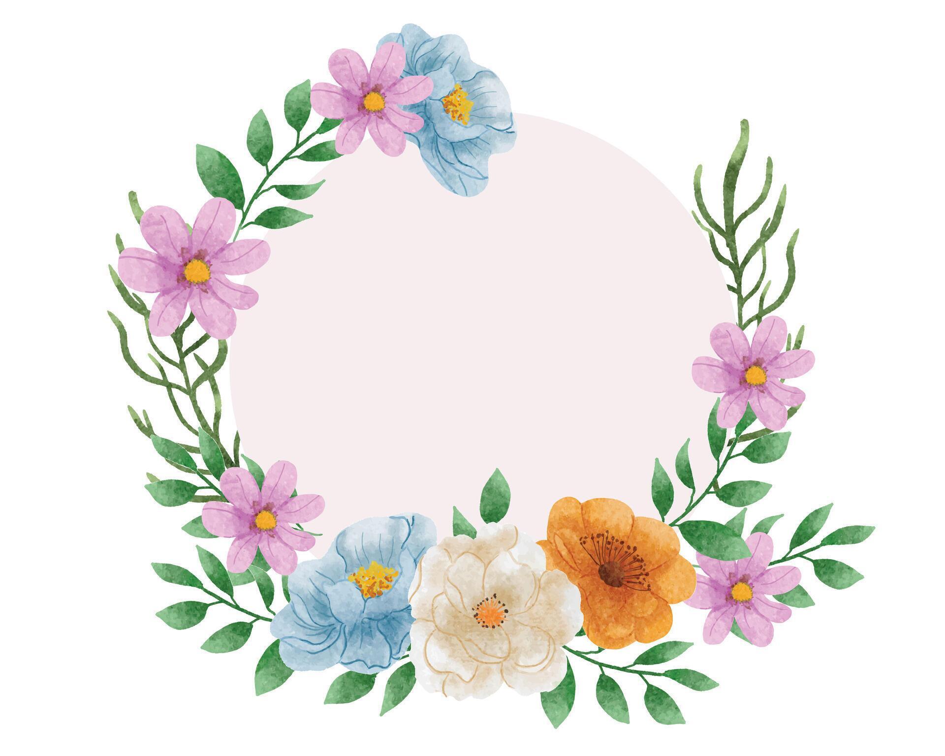 Blue and White Rose Watercolor Flower Wreath Stock Free