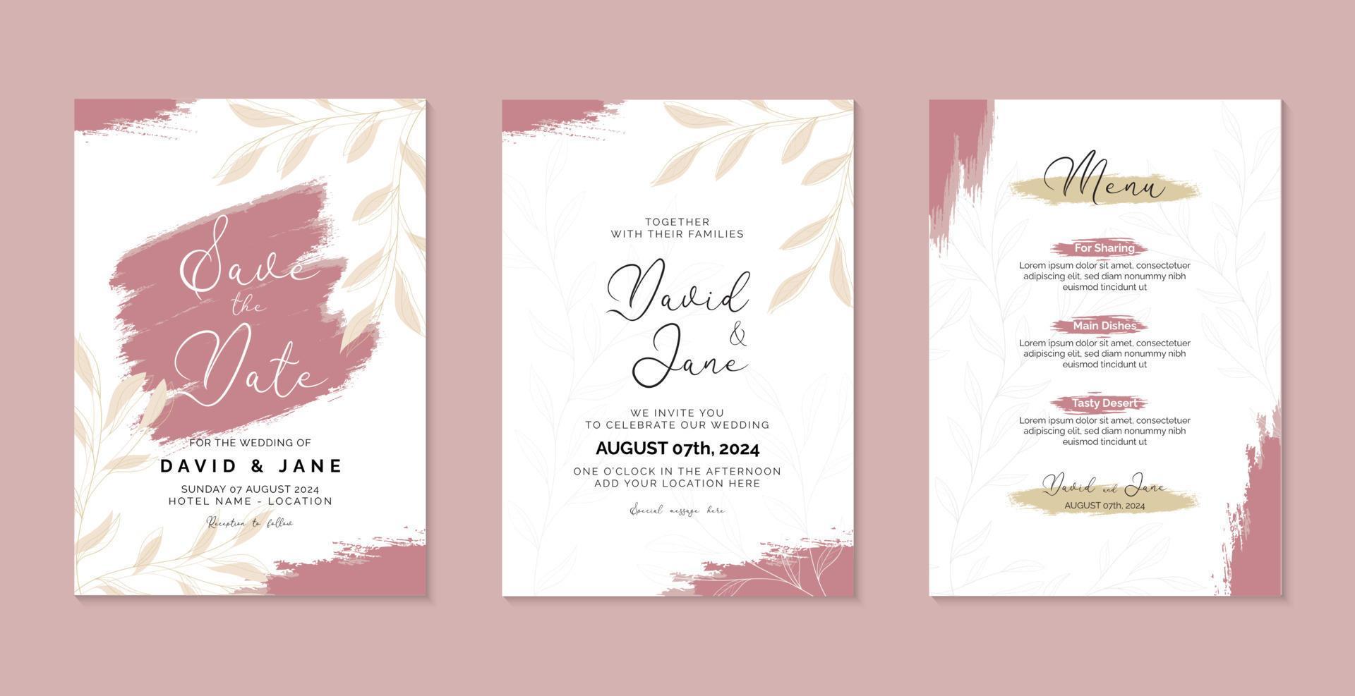 Watercolor wedding invitation with flowers, Abstract Background. Wedding invitation card for save the date, greeting, poster, and cover design Stock Free