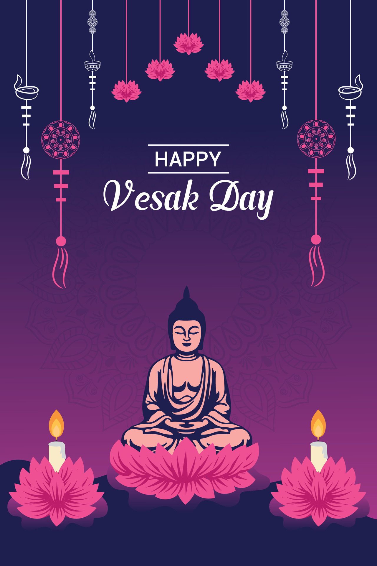 Flat vertical poster template for vesak day illustration festival celebration social media post and vesak day Banner Free Vector