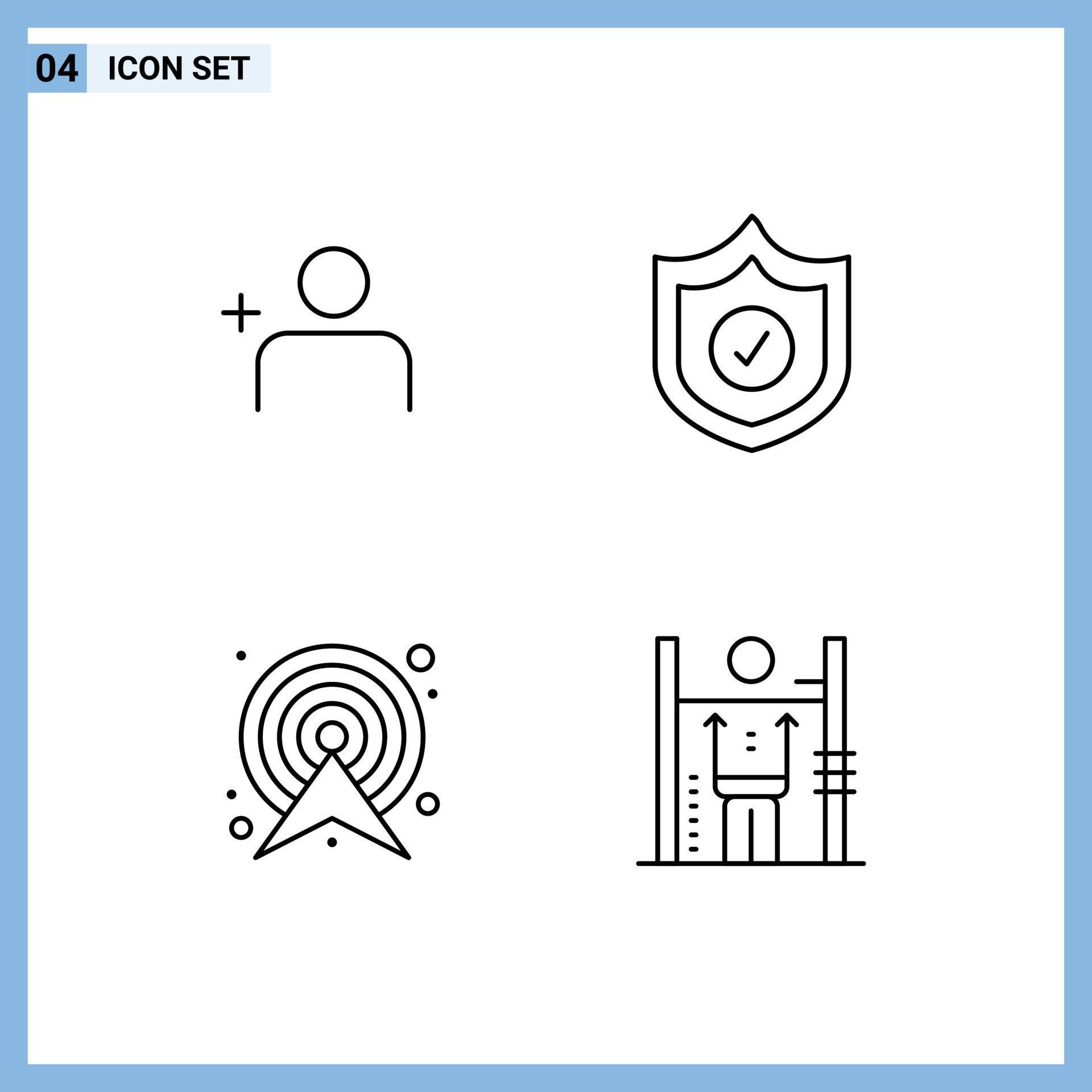 Mobile Interface Line Set of 4 Pictograms of discover people map protection arrow performance Editable Vector Design Elements Stock Free