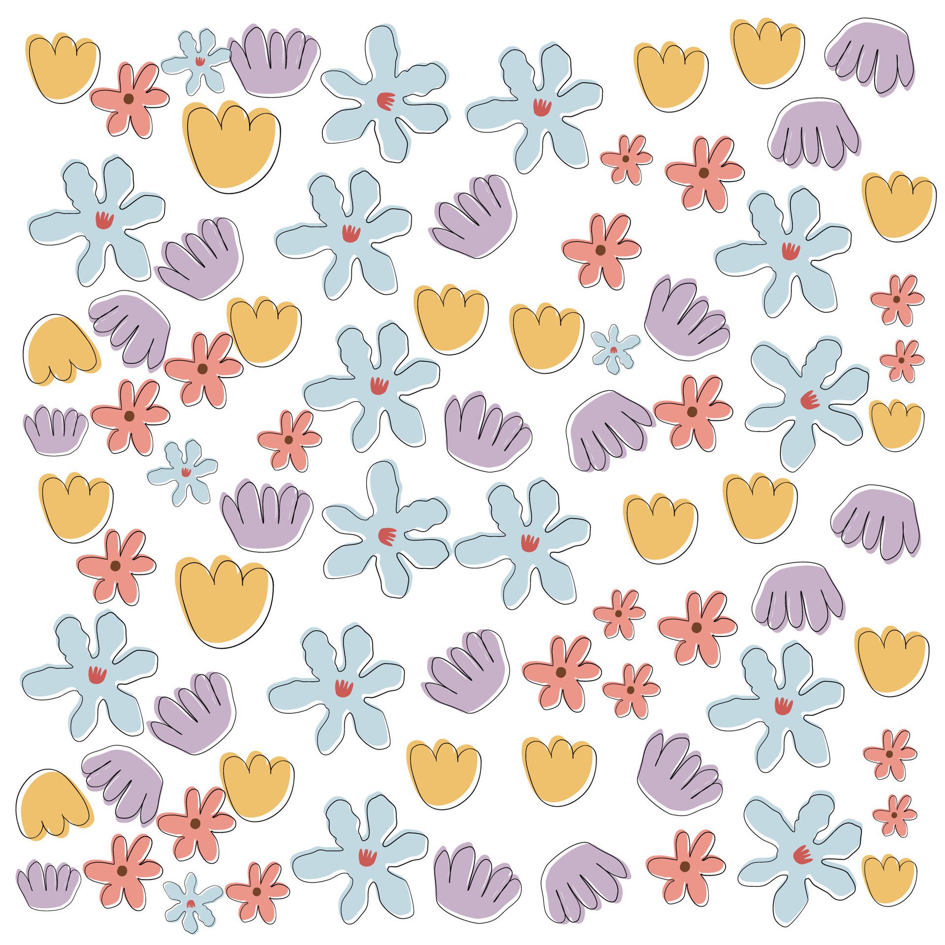 Hand drawn pastel childish abstract flowers pattern for fabric, textile, wallpaper Free Vector