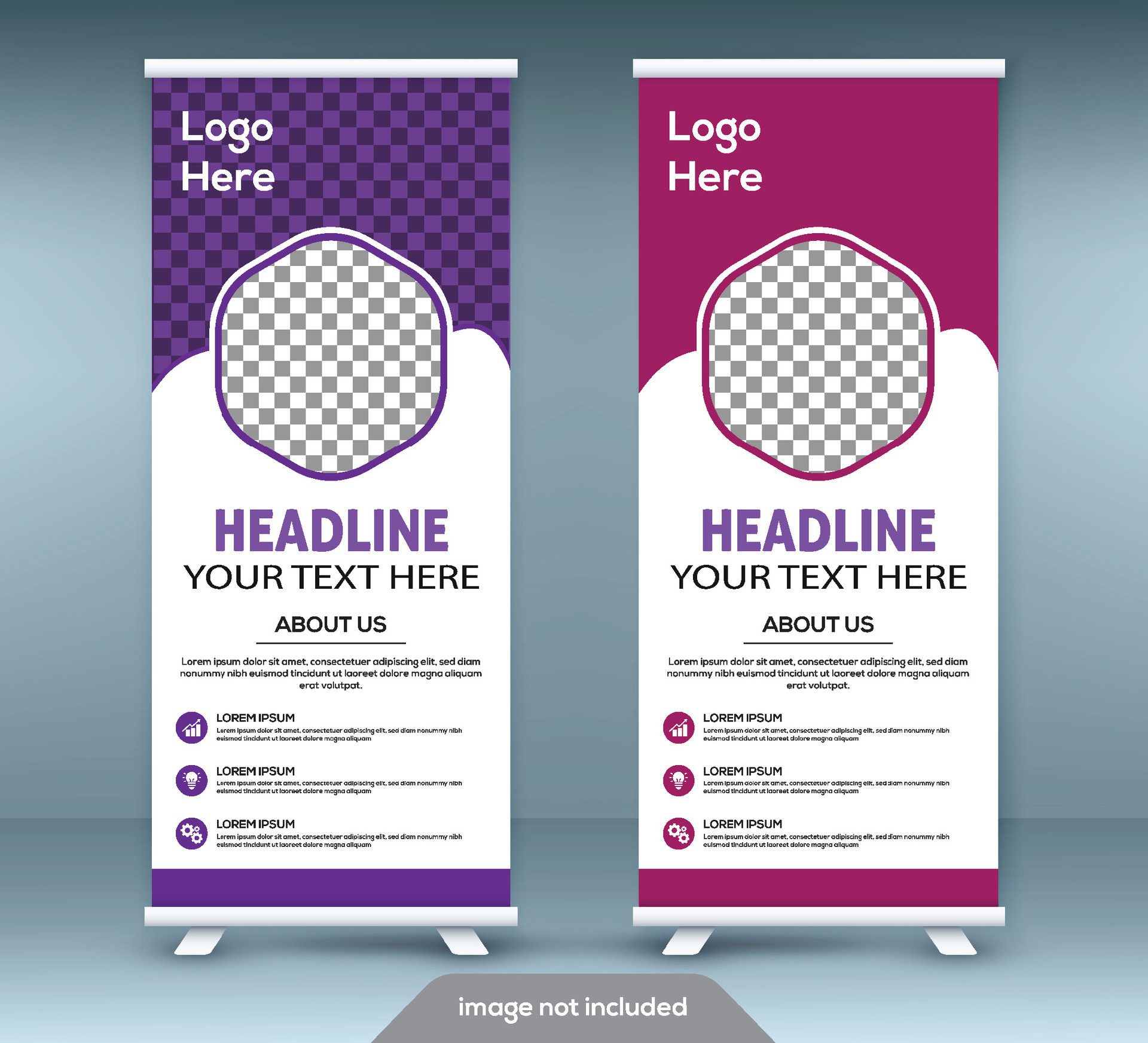 Roll up banner stand template design. Vertical banner template. Universal stand for conference, seminar, exhibitions Free Vector