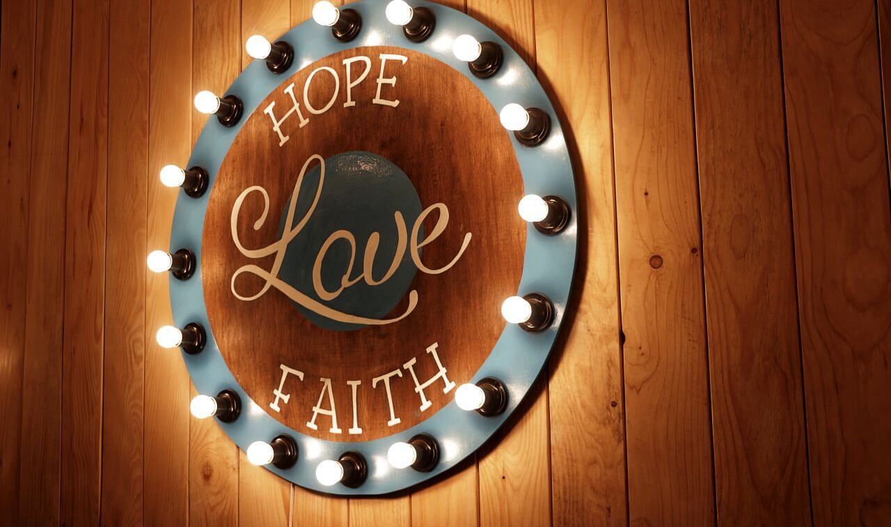 Hope Love Faith Sign Wood Light Stock Free