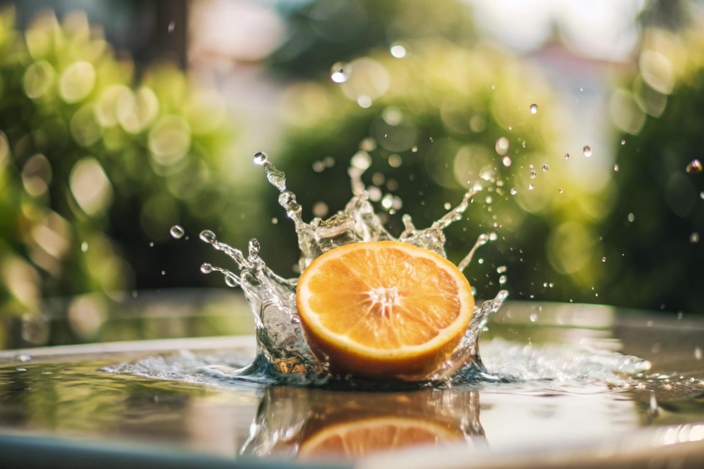 Orange splashes isolated on background Stock Free