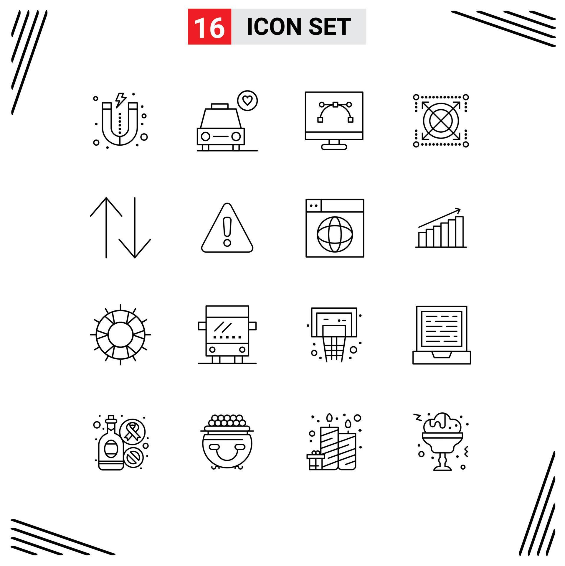 16 User Interface Outline Pack of modern Signs and Symbols of upside arrow development pack target Editable Vector Design Elements Stock Free