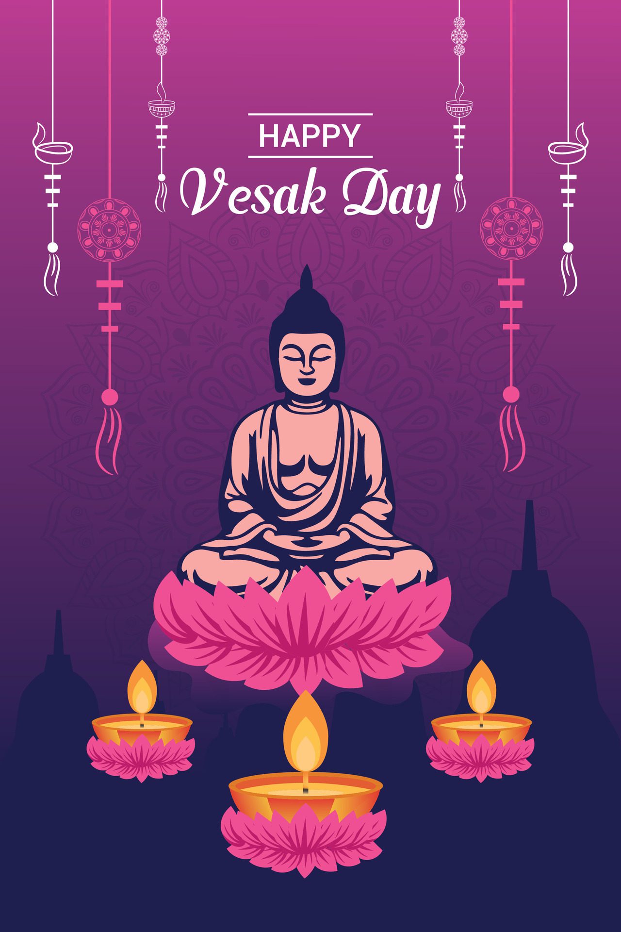 Flat vertical poster template for vesak day illustration festival celebration social media post and vesak day Banner Free Vector