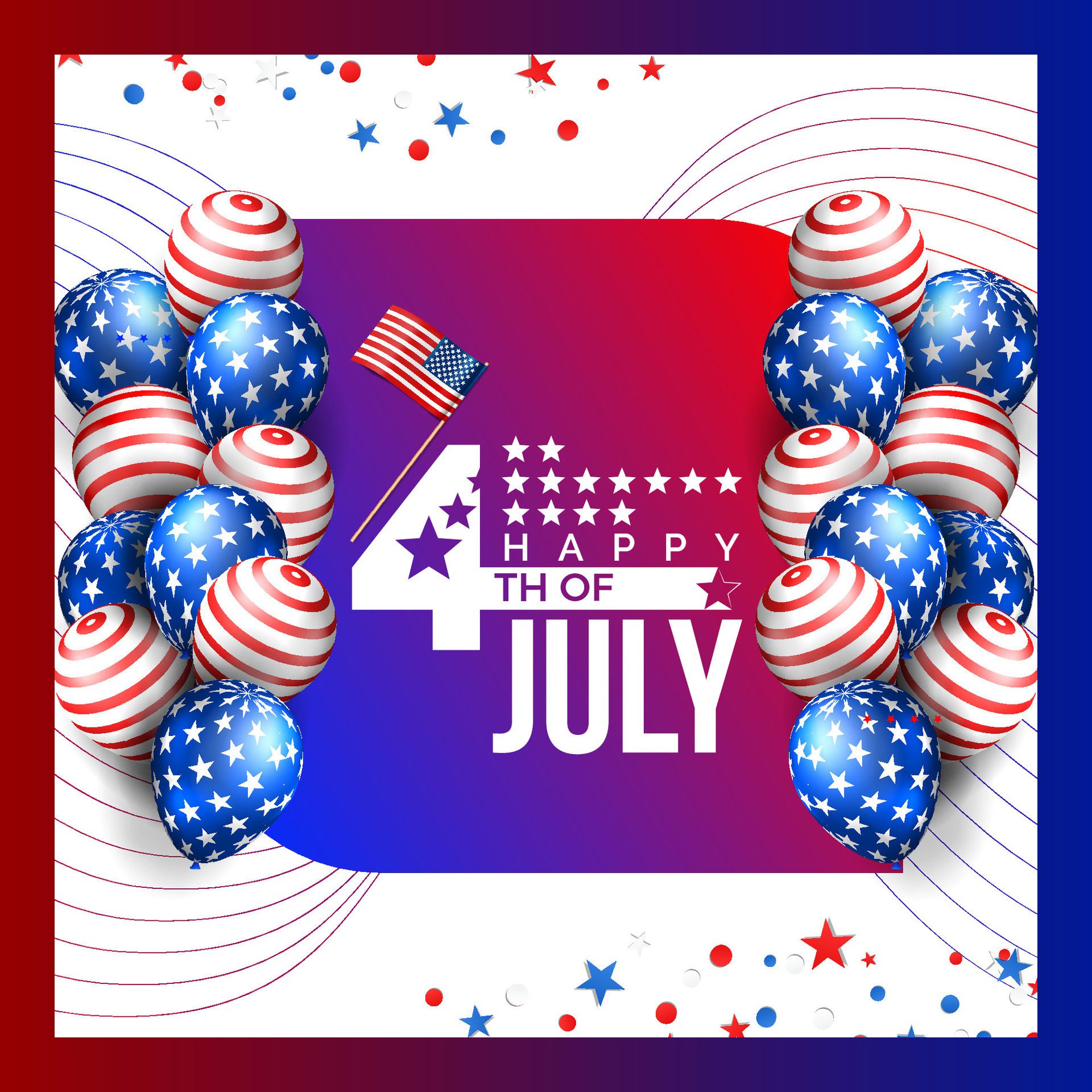 
									4th of july celebration for american independence day banner design with balloons and usa flag illustration Free Vector