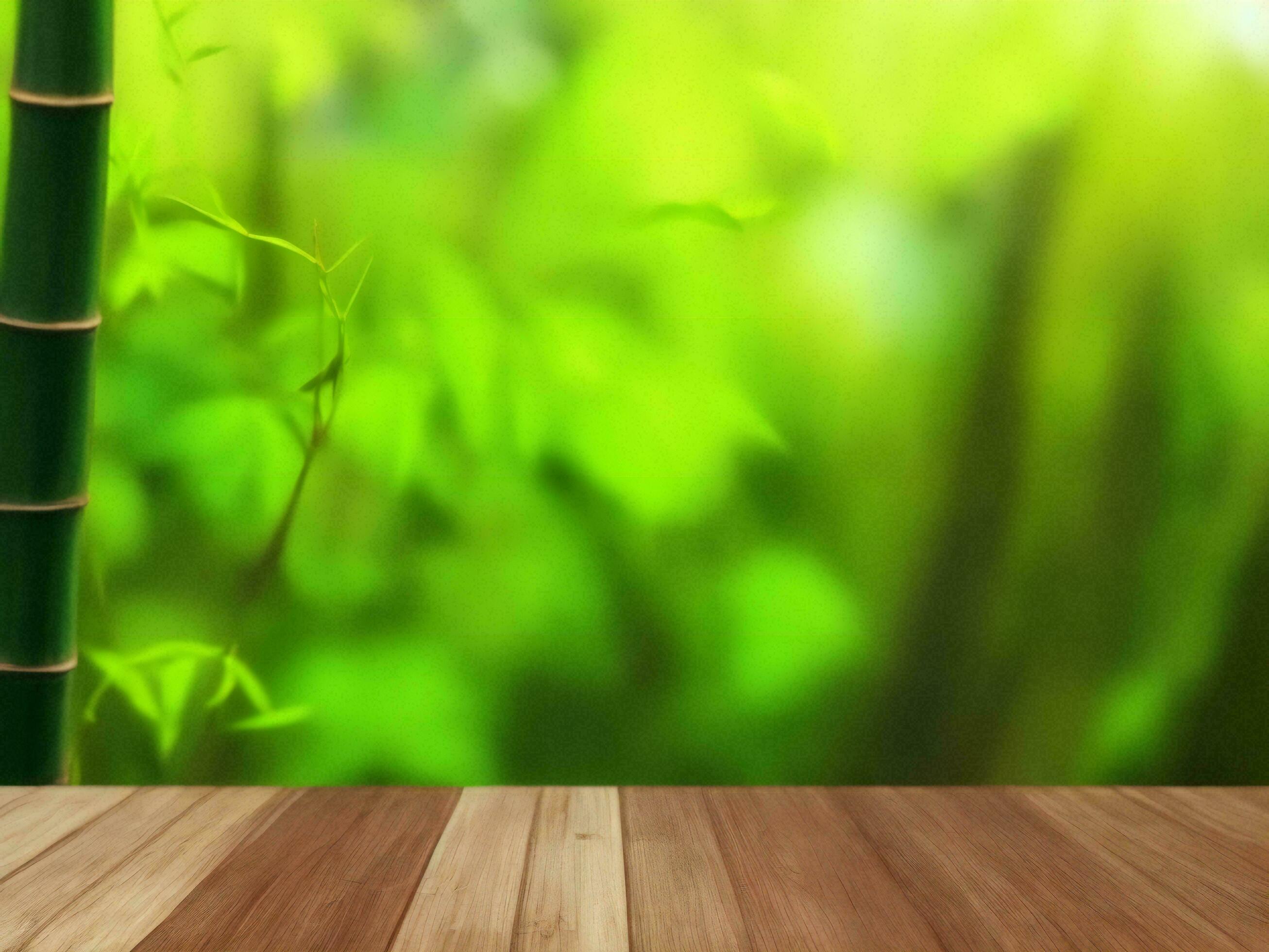 Wooden table on bamboo plant background ai generated Stock Free