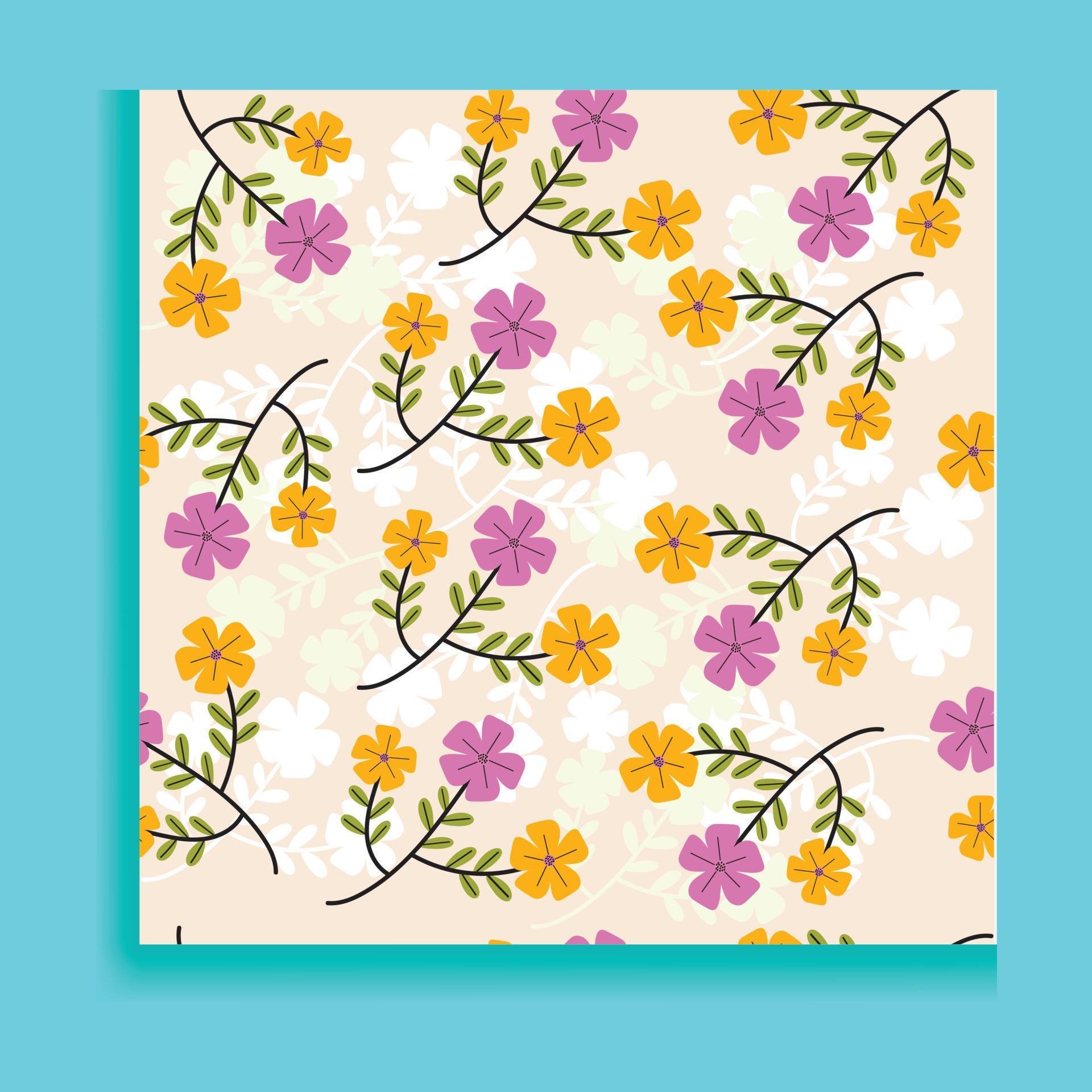 Vintage Shameless Floral, Green, Yellow Orange, and Pink flowers with a pattern Background. Stock Free