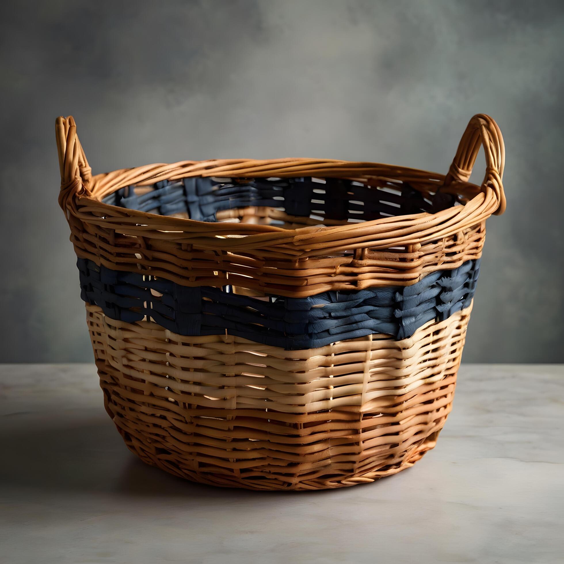 Empty wooden wicker basket, fruit or bread basket on white background Stock Free