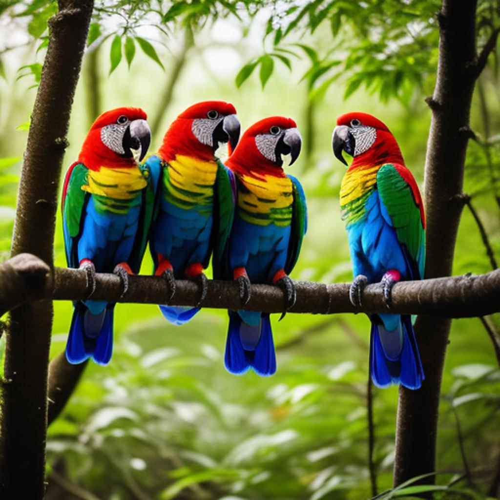 Colourful parrots in woods by @ai_generated