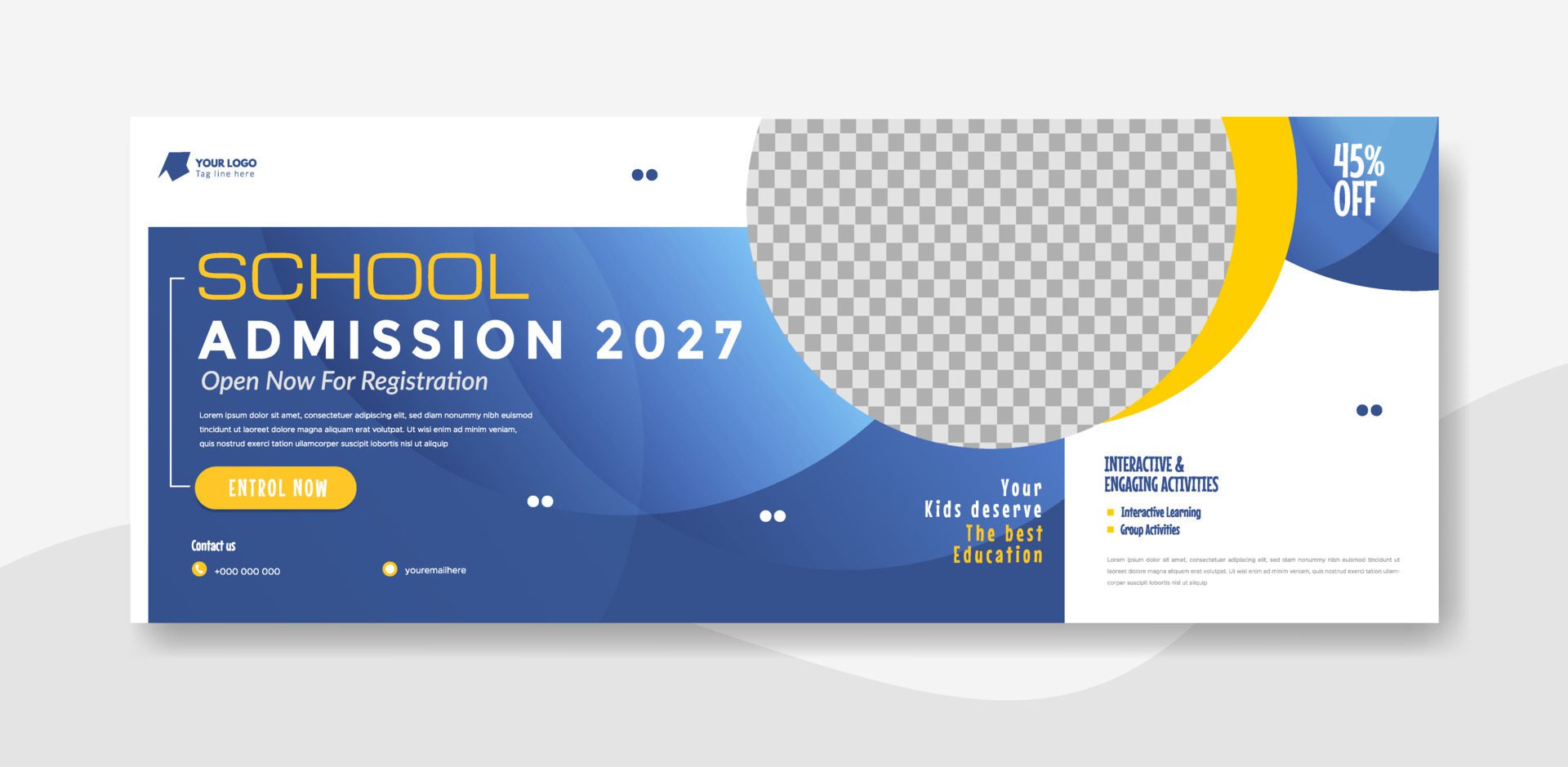 School admission web banner template design illustration Free Vector