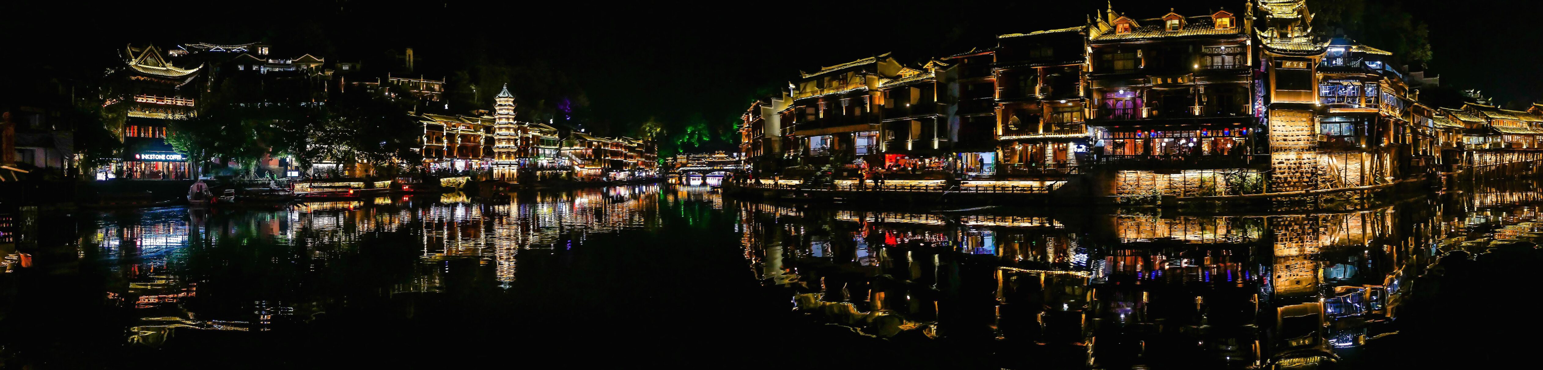 Scenery view in the night of fenghuang old town .phoenix ancient town or Fenghuang County is a county of Hunan Province, China Stock Free