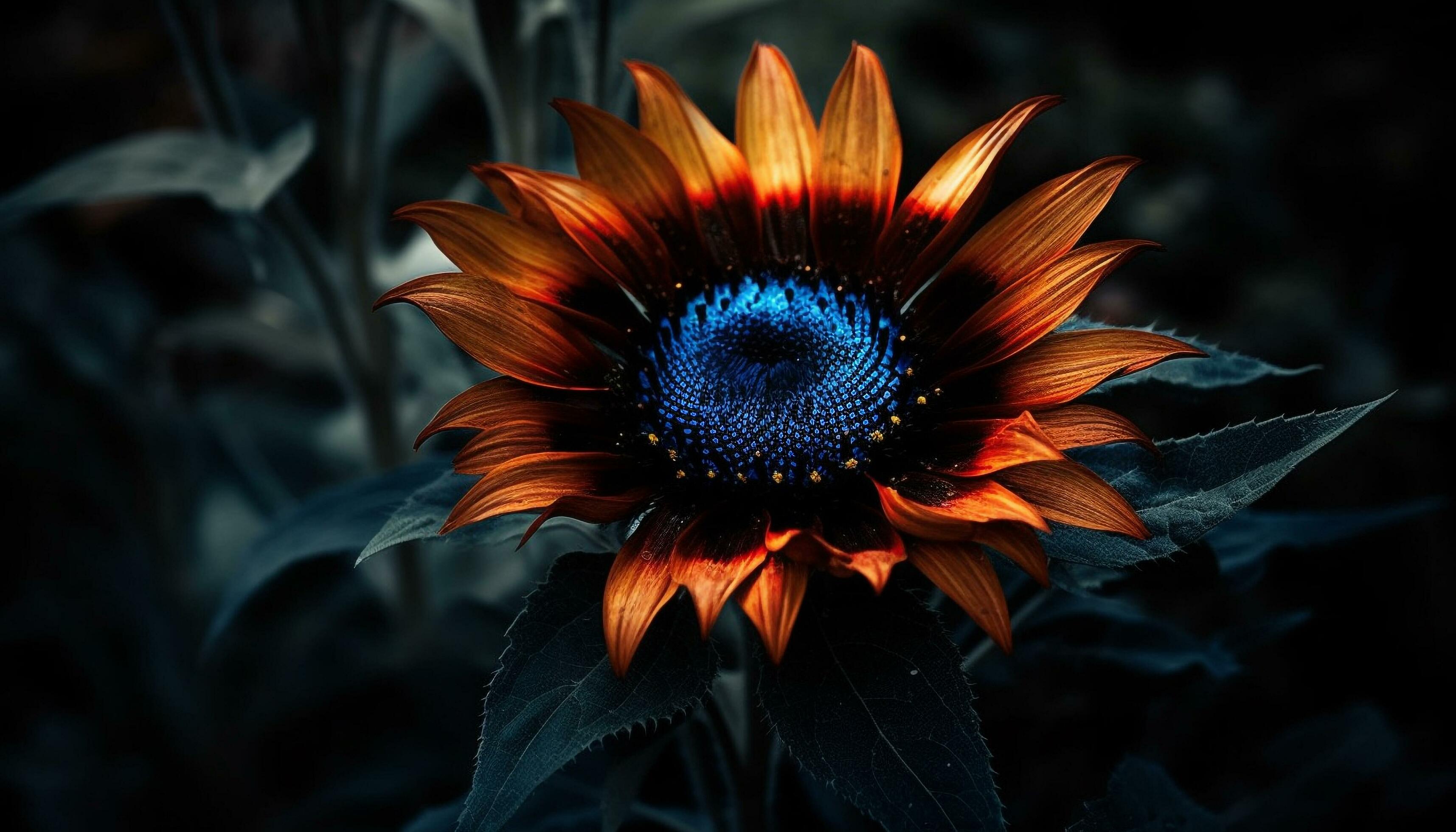 Vibrant sunflower, yellow petal, single flower, nature beauty in macro generated by AI Stock Free