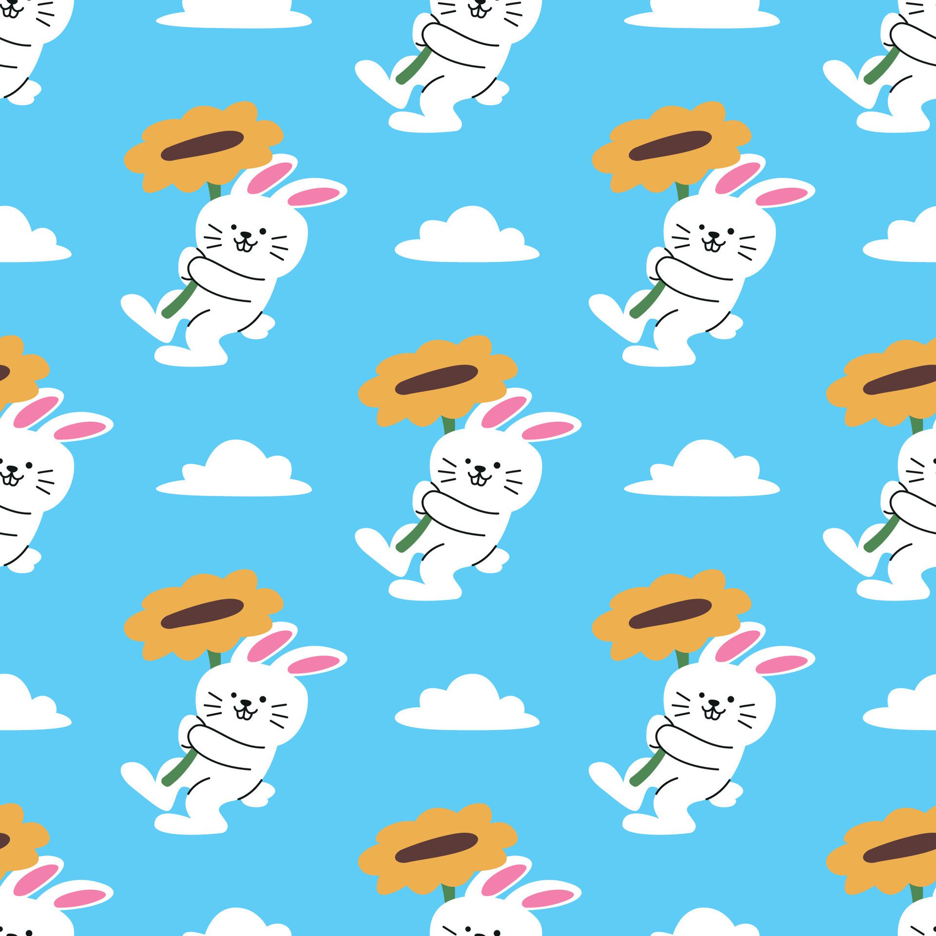 A FLYING BUNNY WITH A SUNFLOWER SEAMLESS PATTERN Free Vector