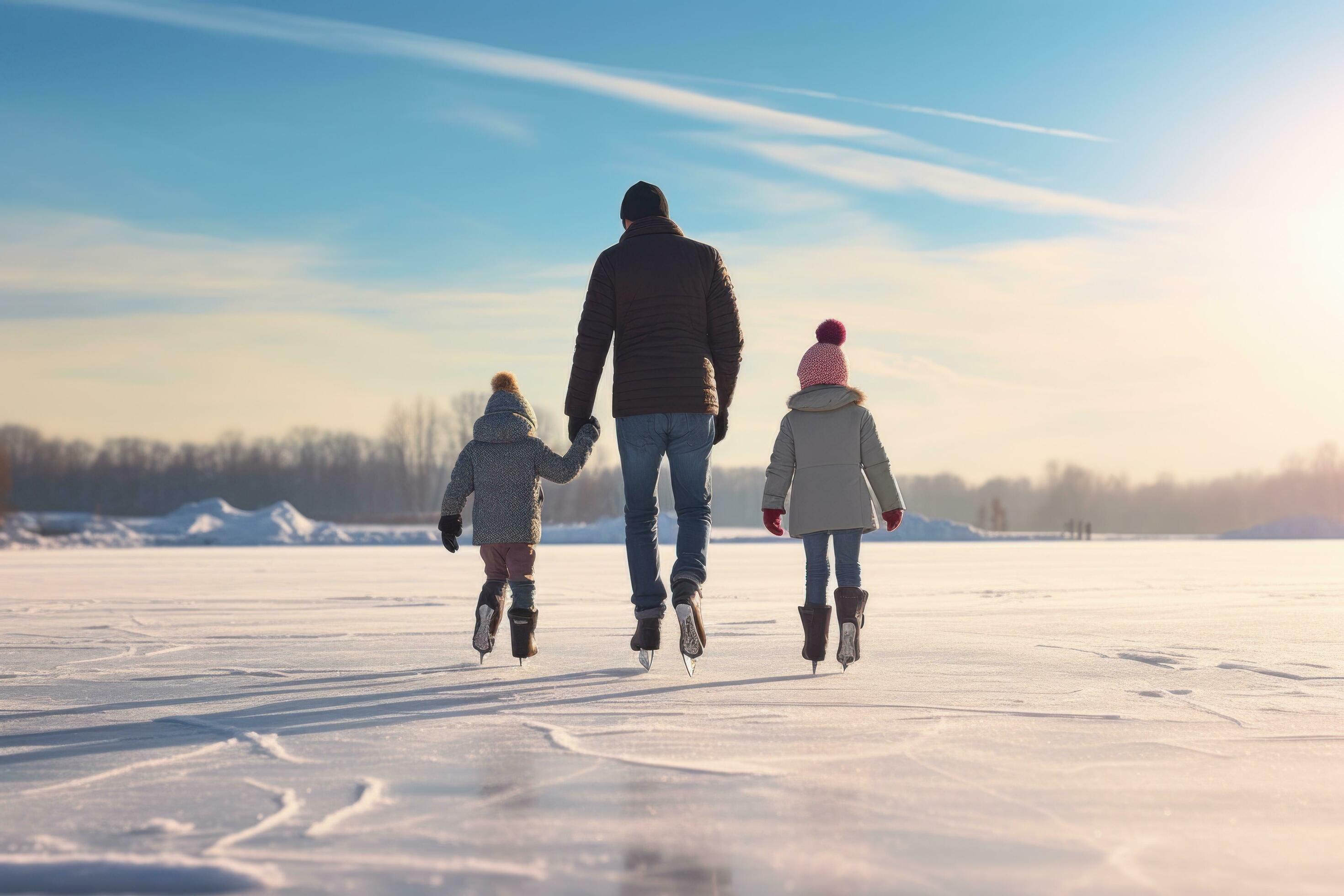 AI generated skating on the ice with family in winter Stock Free