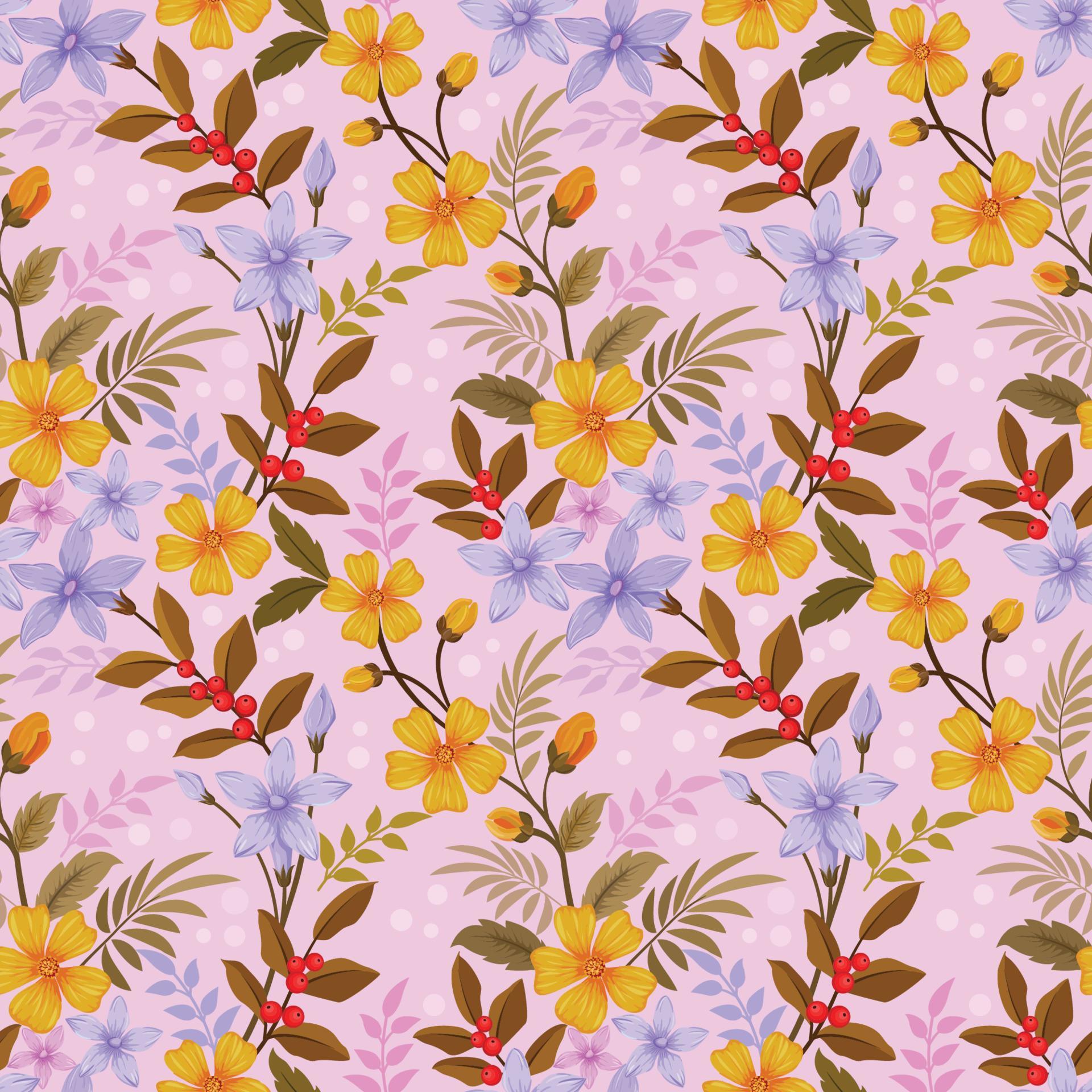 Colorful hand draw flowers seamless pattern. Stock Free