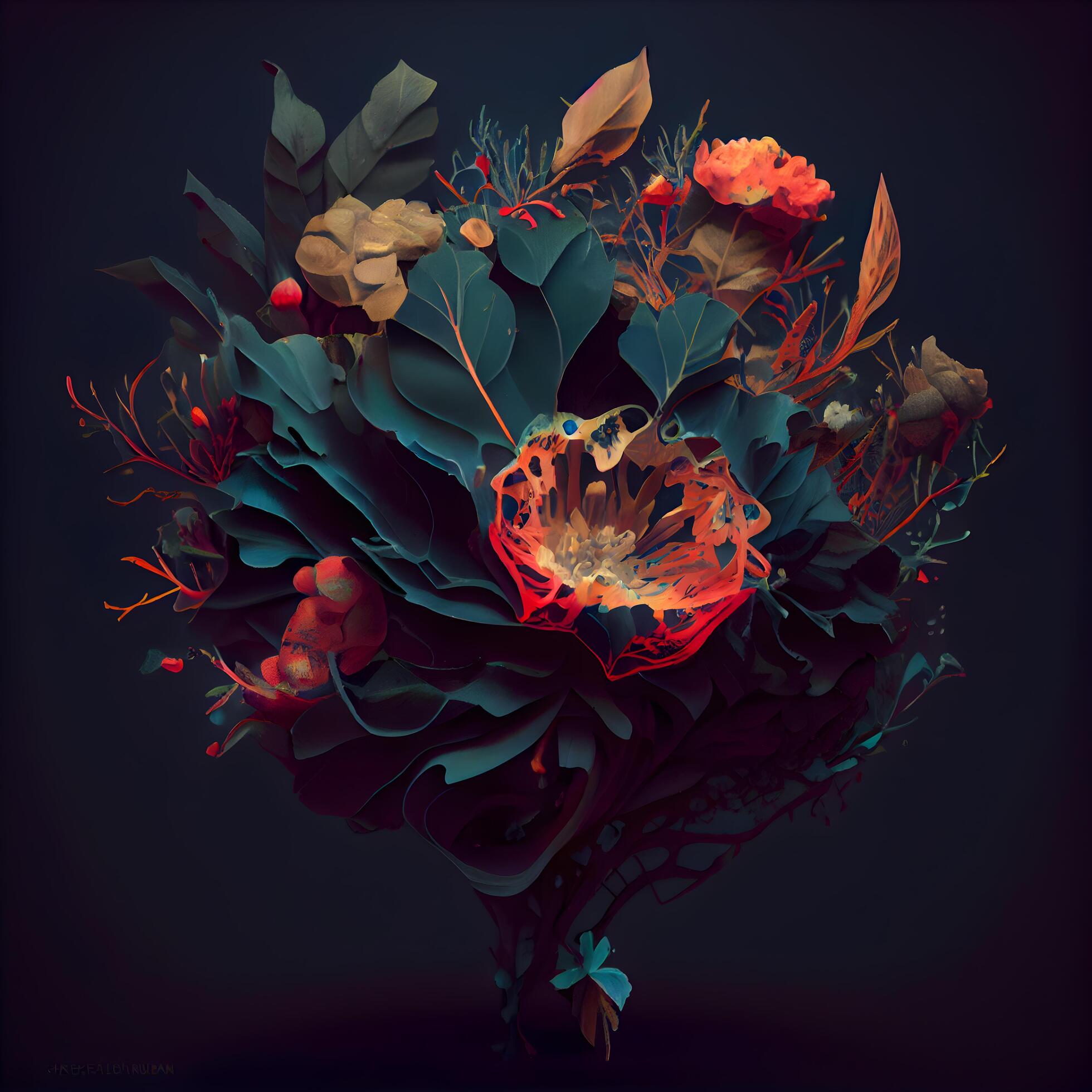 Bouquet of autumn flowers on a dark background. illustration., Image Stock Free