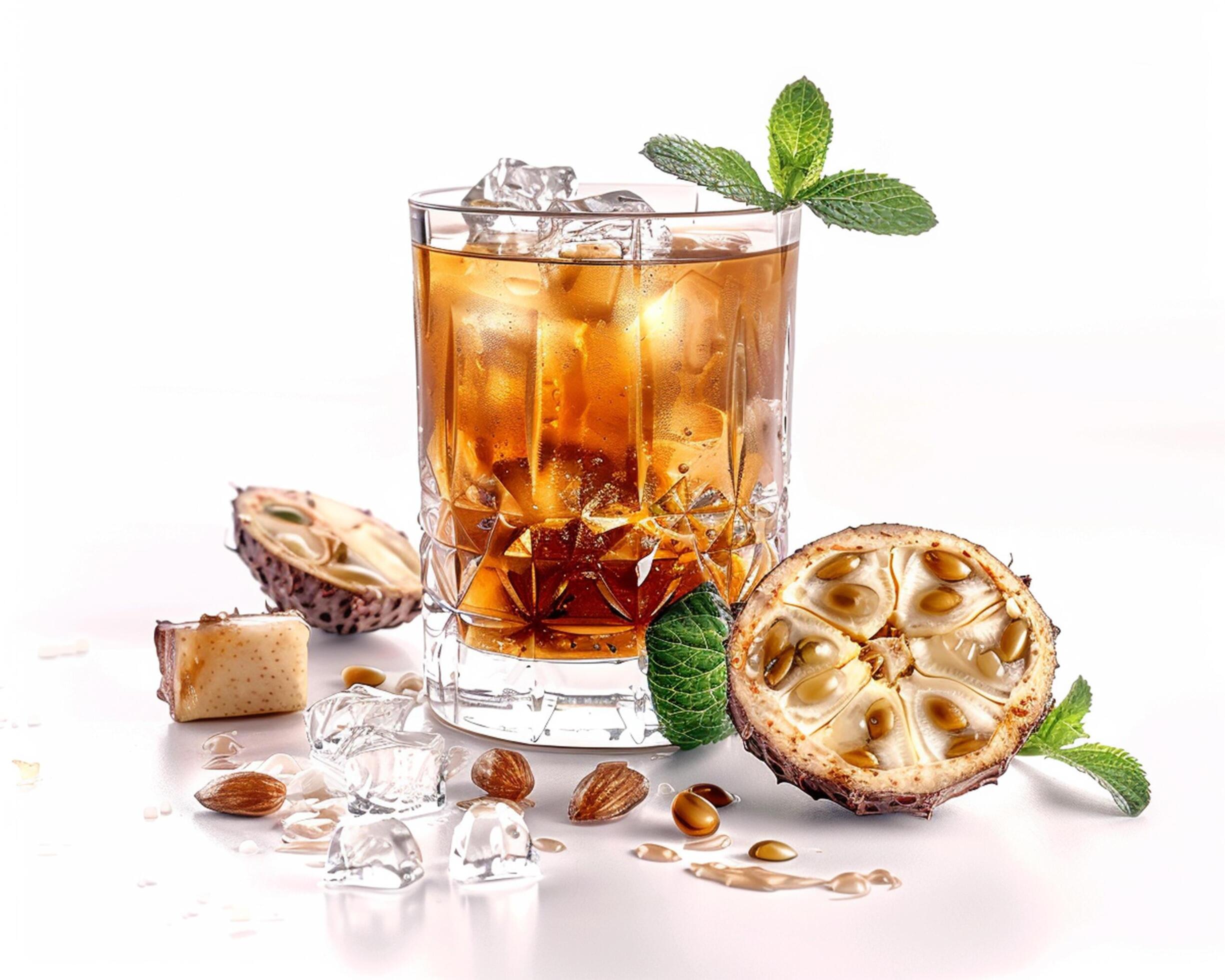 a glass of tea with ice and nuts Stock Free