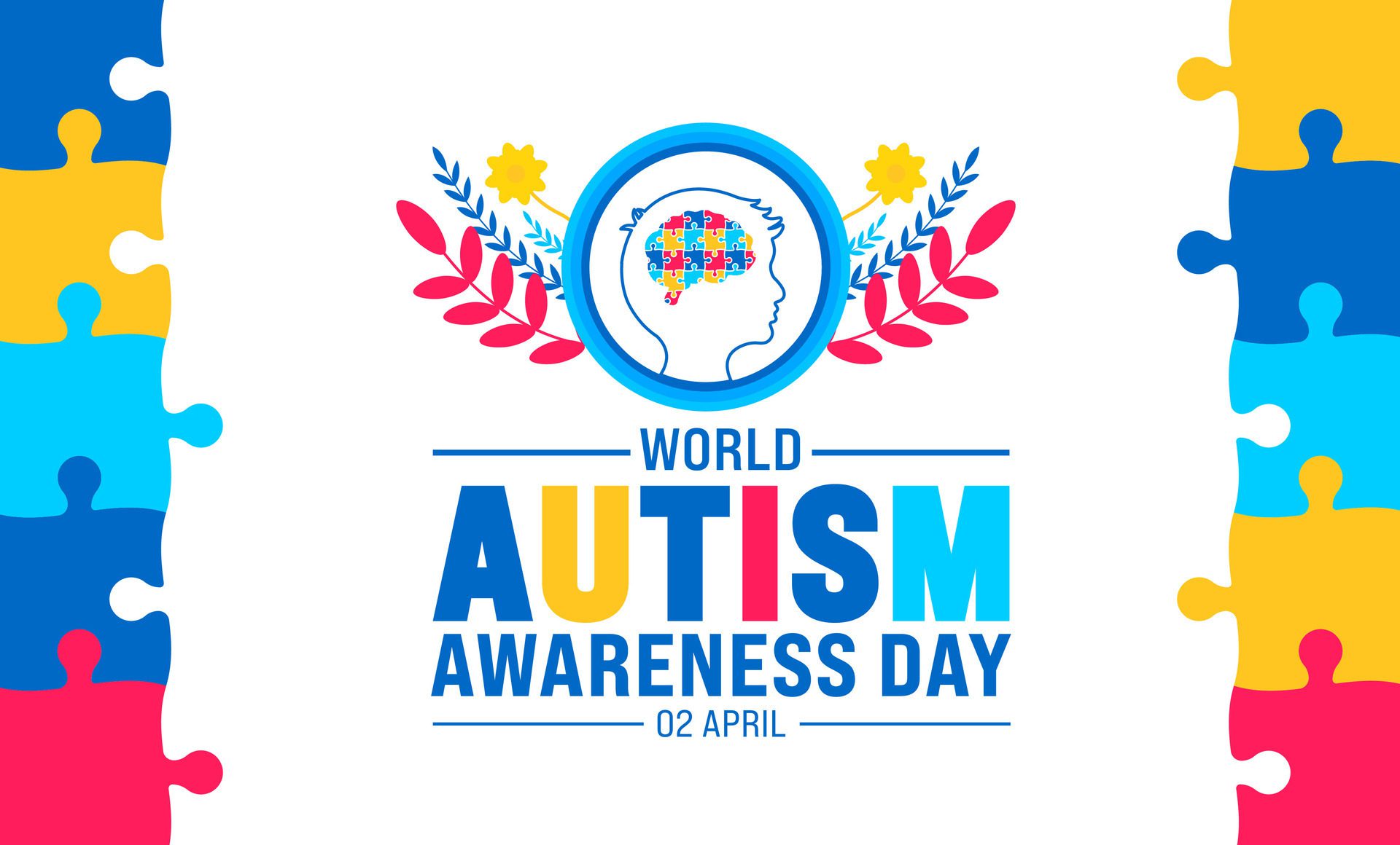 2 April world Autism Awareness Day colorful Puzzle icon banner or background design template. Free Vector