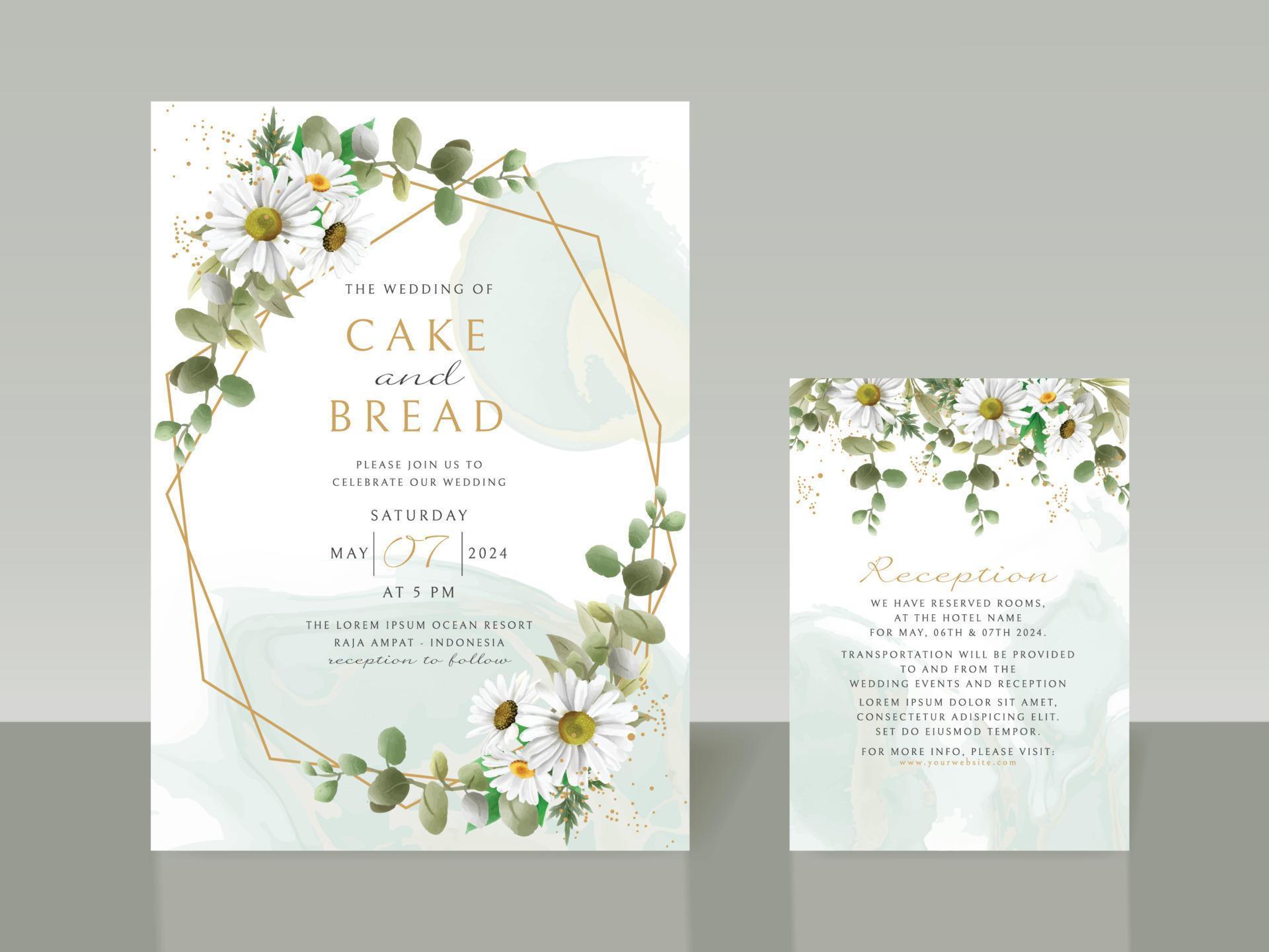 Beautiful white flower wedding invitation card set Stock Free