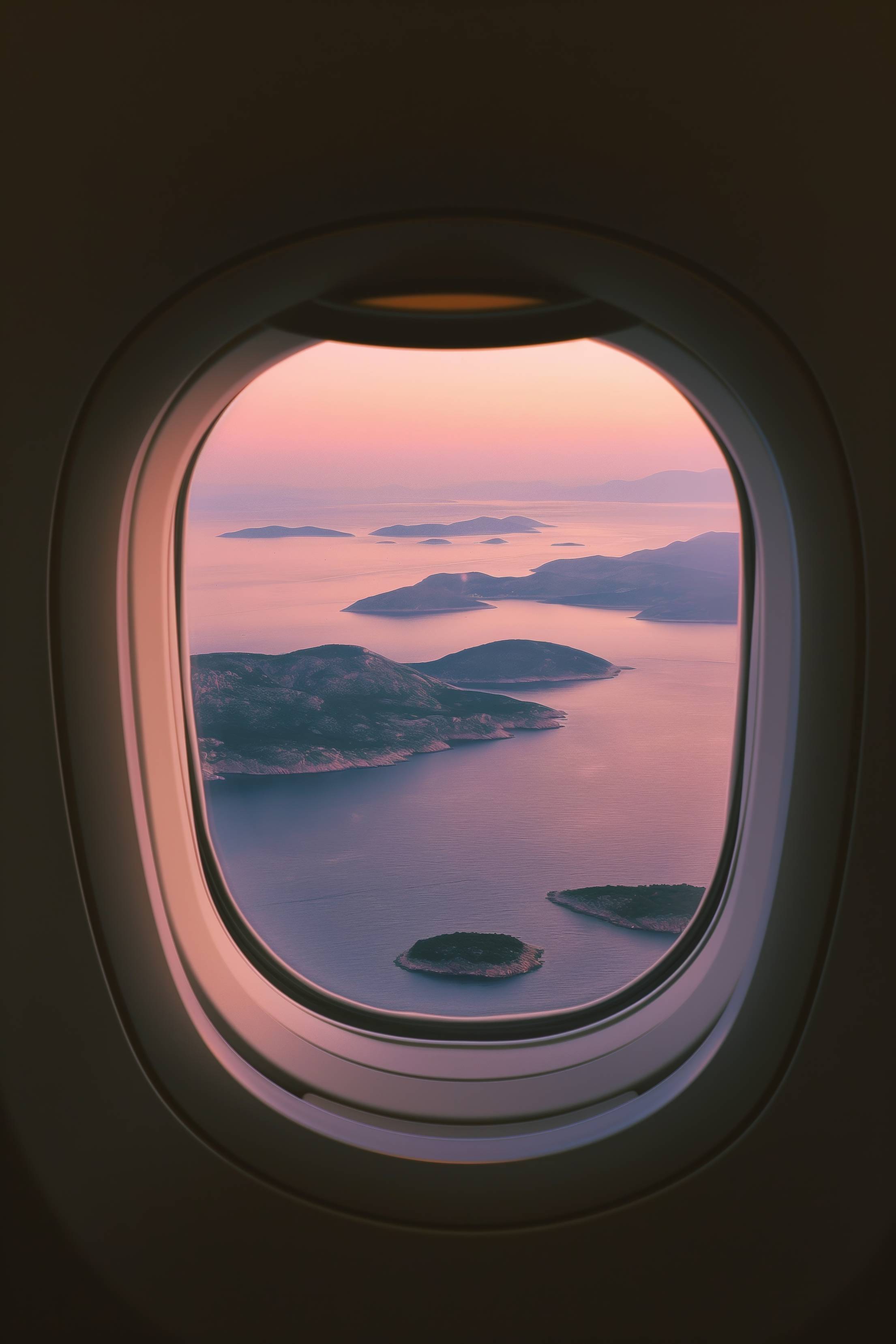 View of Islands From Airplane Window During Landing Stock Free