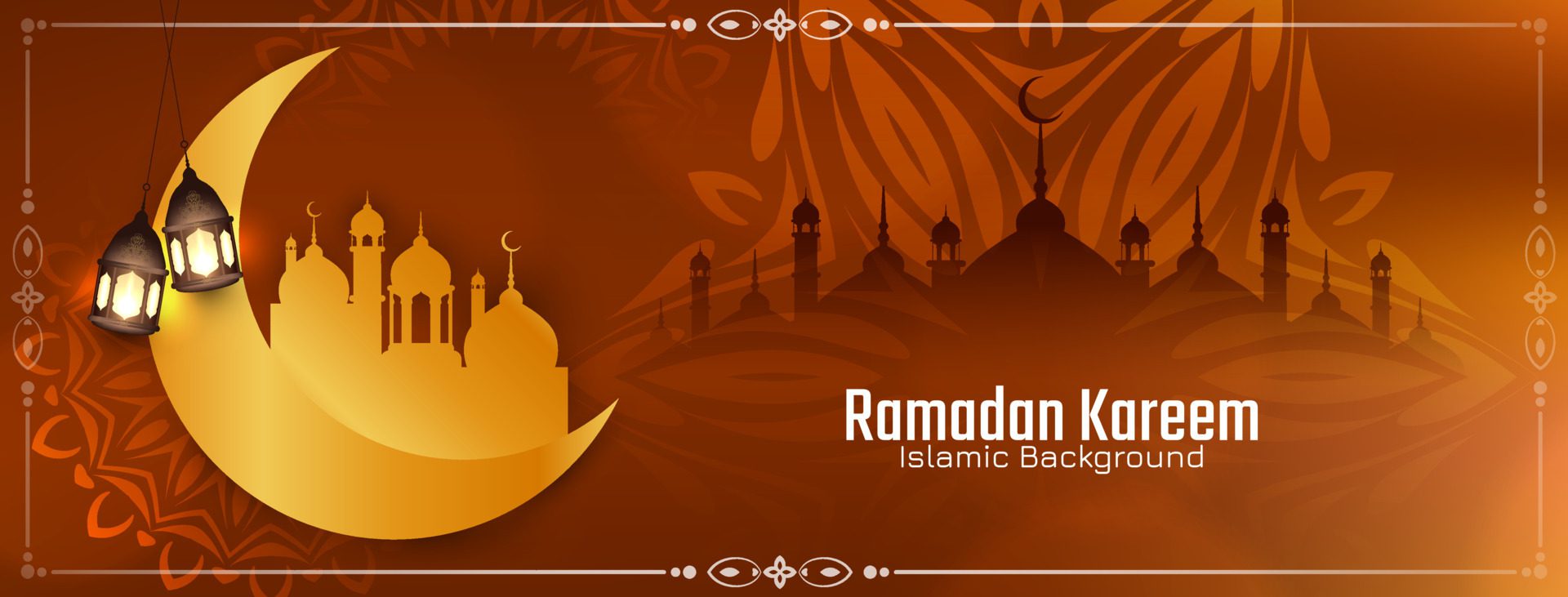 Religious Ramadan Kareem islamic festival greeting banner with mosque Free Vector