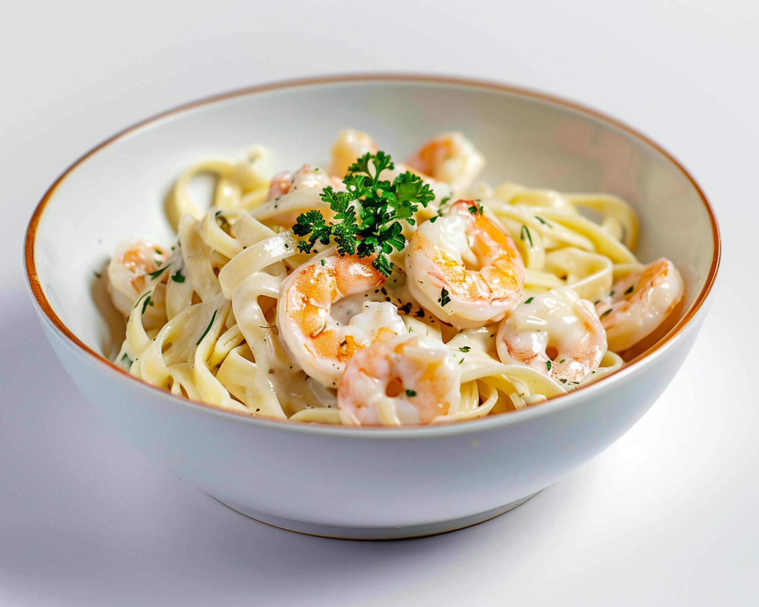 a bowl of pasta with shrimp and cheese Stock Free