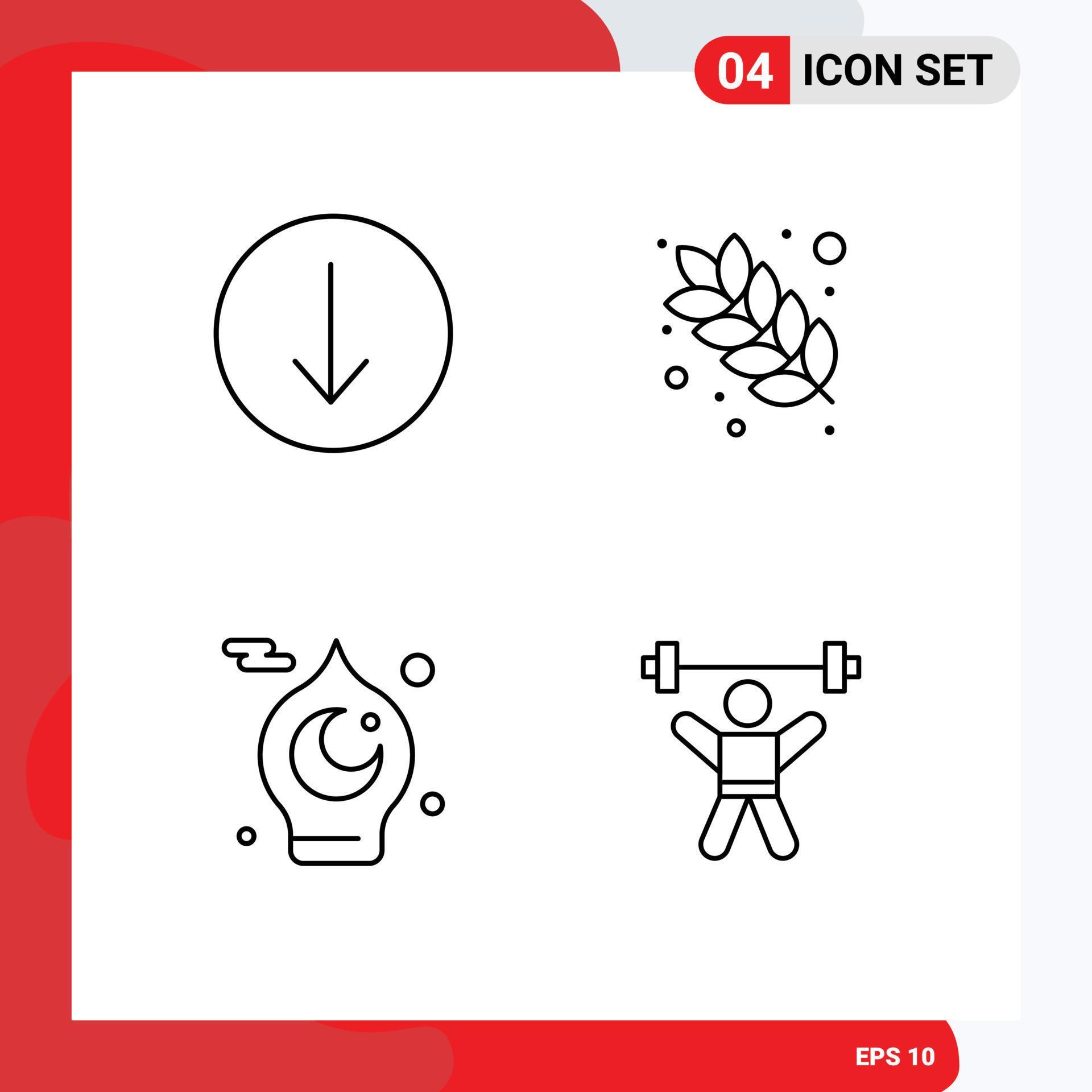 Set of 4 Modern UI Icons Symbols Signs for arrow mosque dish nutrition ramadan Editable Vector Design Elements Stock Free